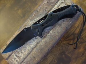 3.5" Blade Assisted Open Black Pocket Knife w/Rope ABS Handle  RT-7022BK