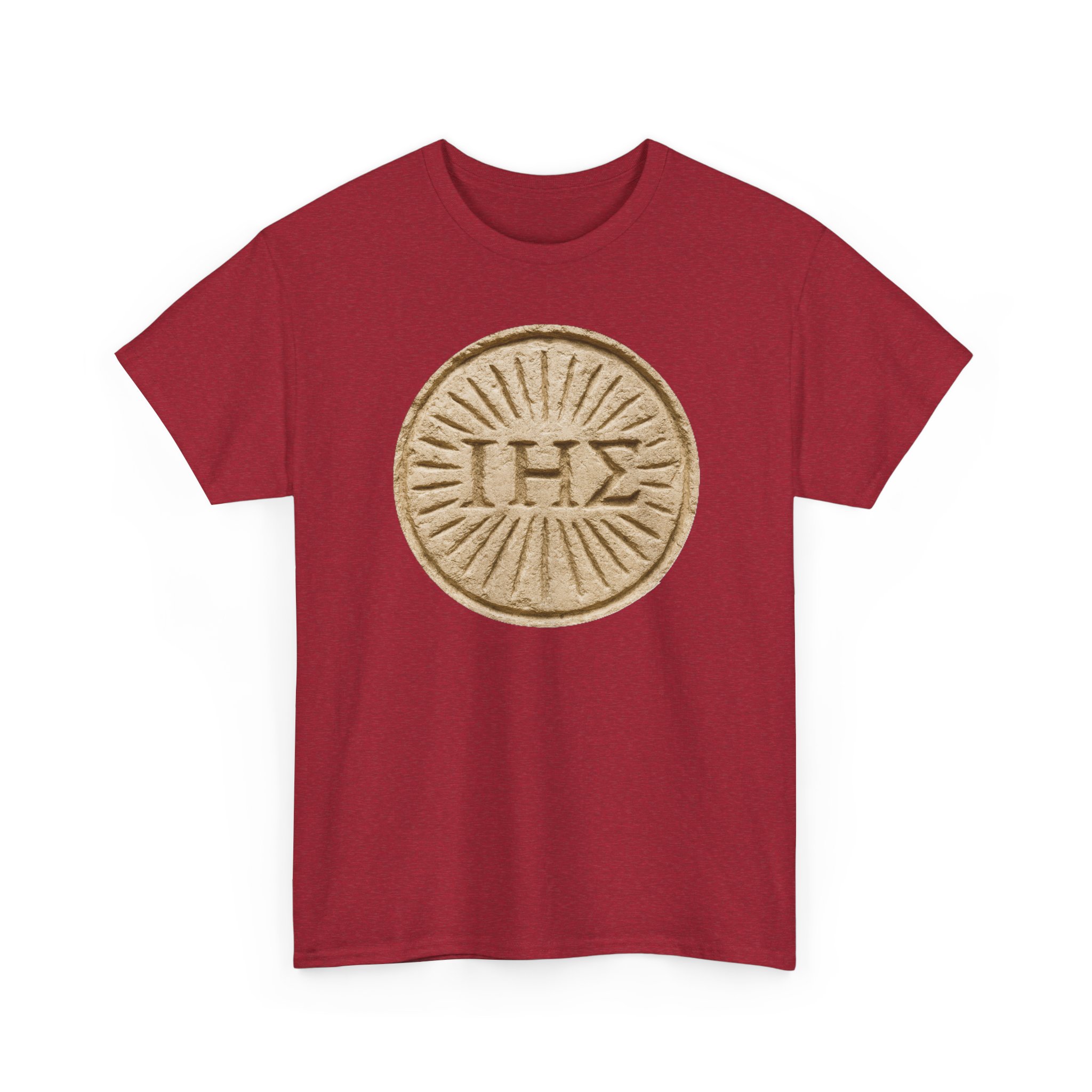 ΙΗΣ (IHS) Greek Christogram Sunburst | Christian Faith Symbol Shirt / Print on Heavy Cotton Tee - Image 10