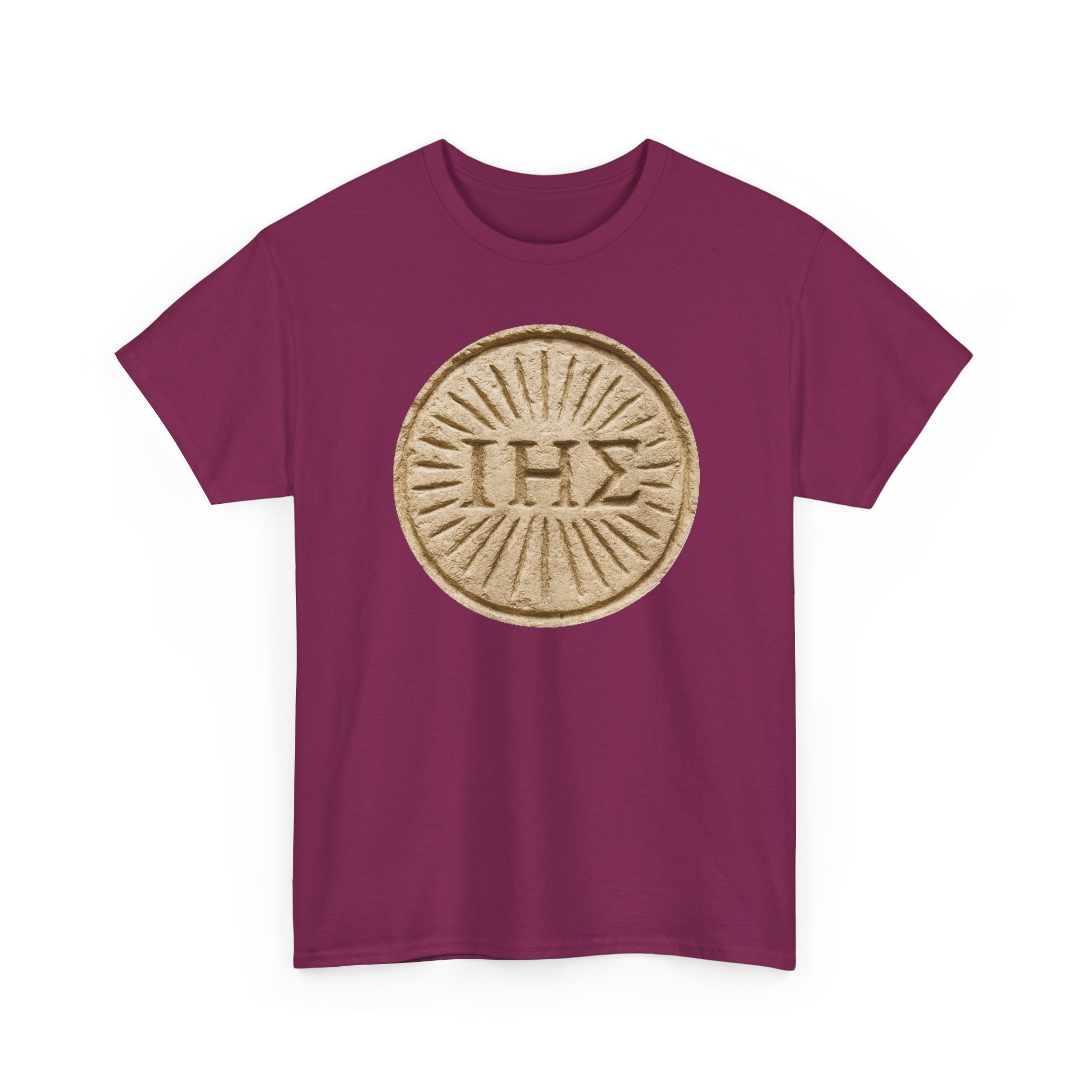 ΙΗΣ (IHS) Greek Christogram Sunburst | Christian Faith Symbol Shirt / Print on Heavy Cotton Tee - Image 9