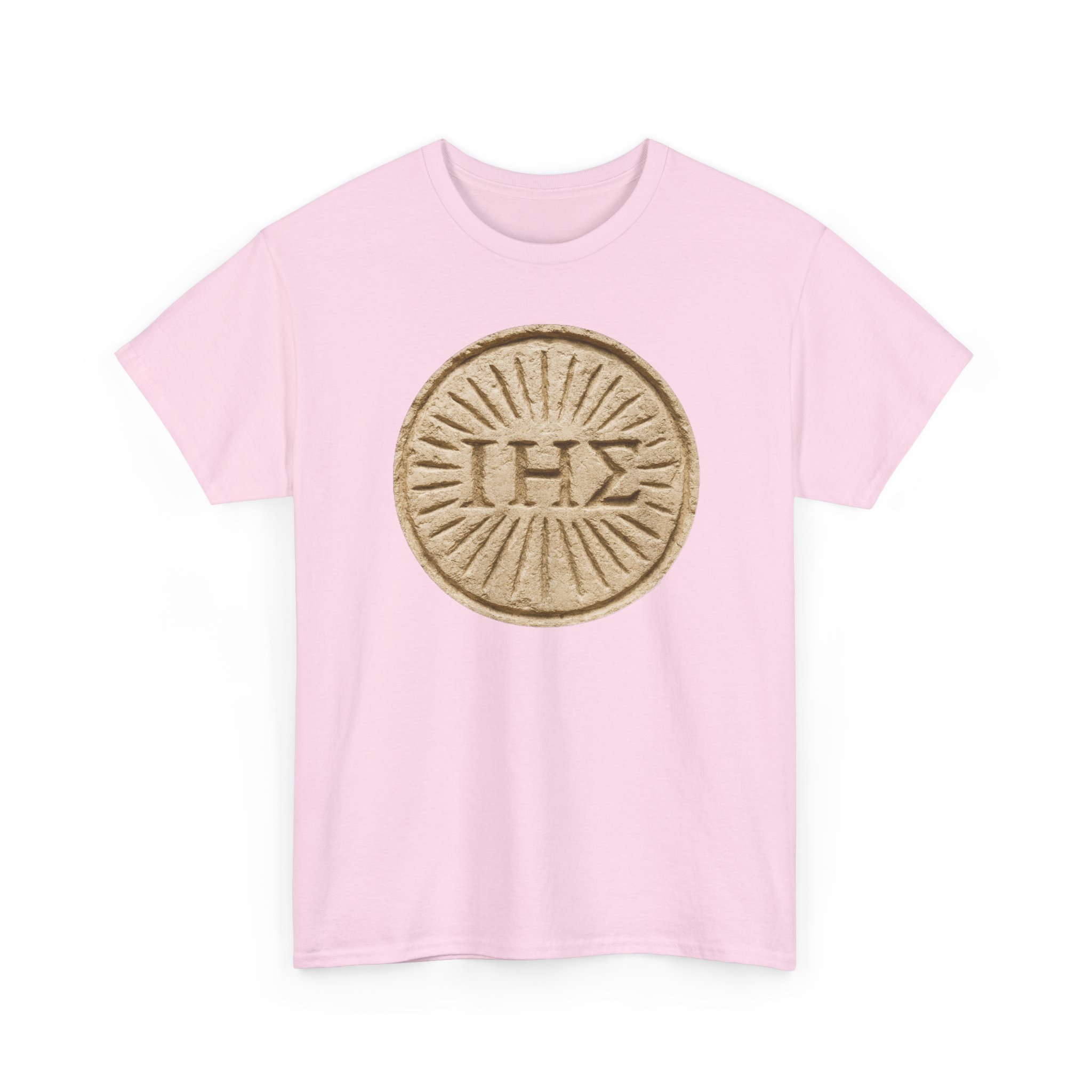ΙΗΣ (IHS) Greek Christogram Sunburst | Christian Faith Symbol Shirt / Print on Heavy Cotton Tee - Image 7