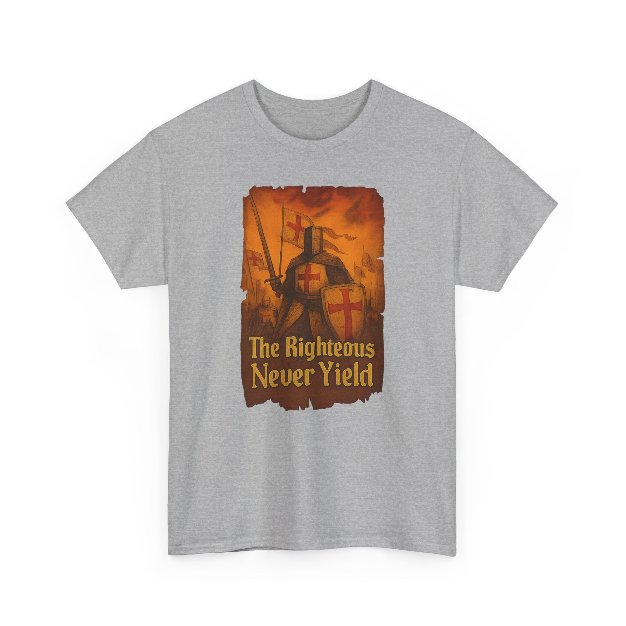 The Righteous Never Yield in bold medieval font - Unisex Heavy Cotton Tee - Image 10