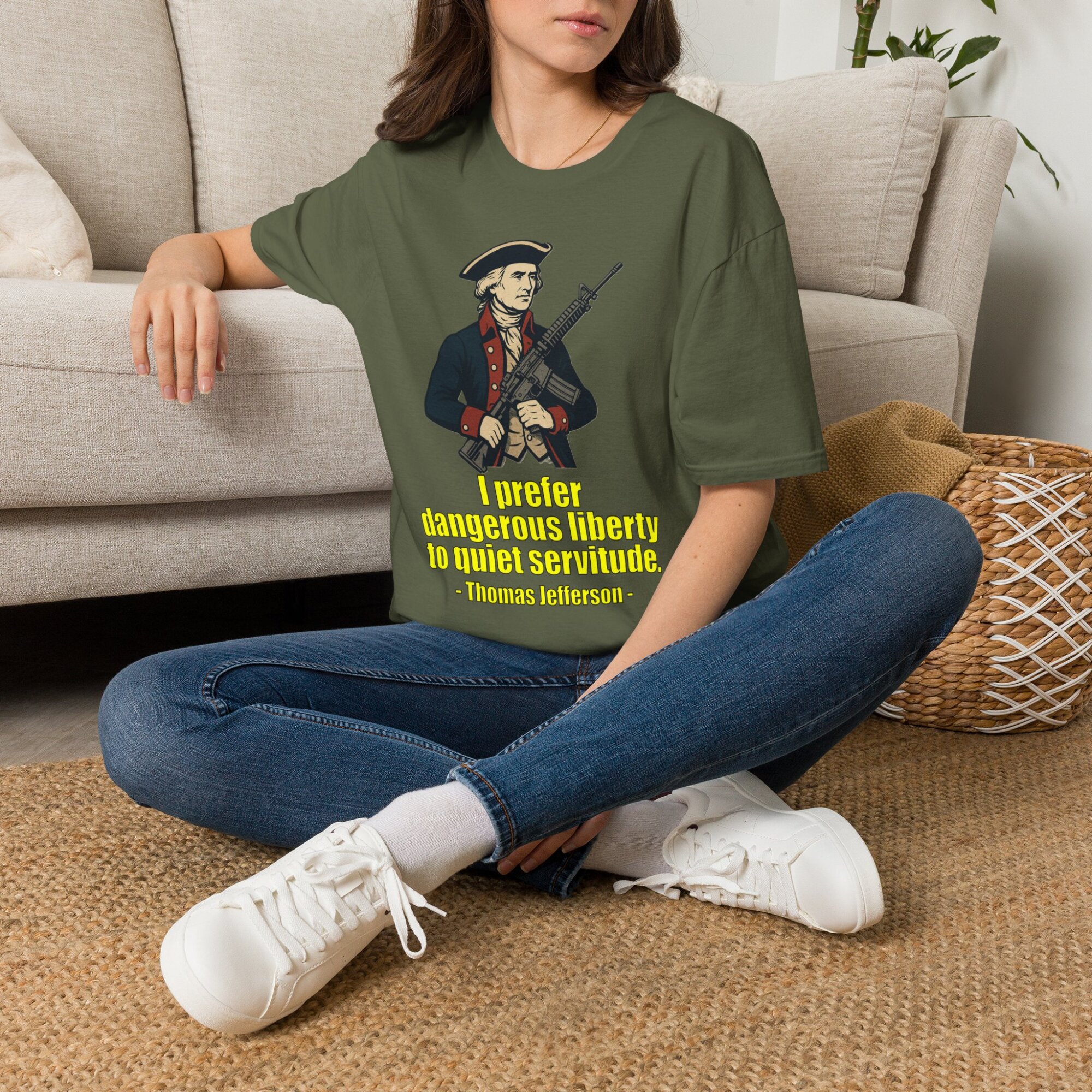“Dangerous Liberty” Thomas Jefferson Quote T-Shirt – Revolutionary War Style with Modern AR-15 – Patriotic Graphic Tee - Image 3