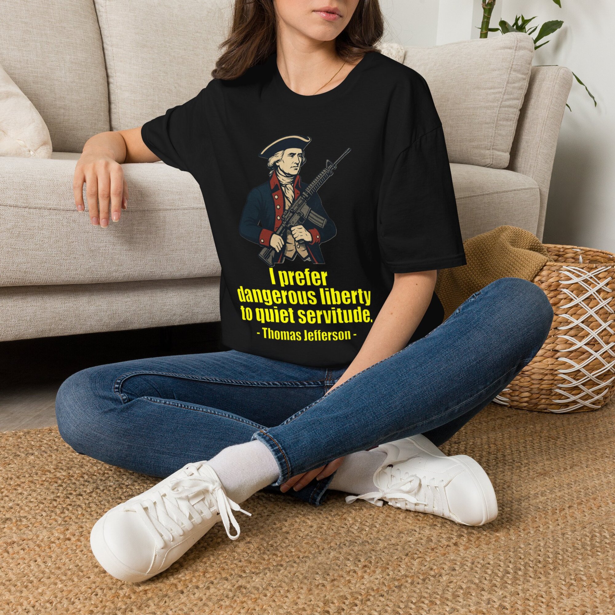 “Dangerous Liberty” Thomas Jefferson Quote T-Shirt – Revolutionary War Style with Modern AR-15 – Patriotic Graphic Tee - Image 10