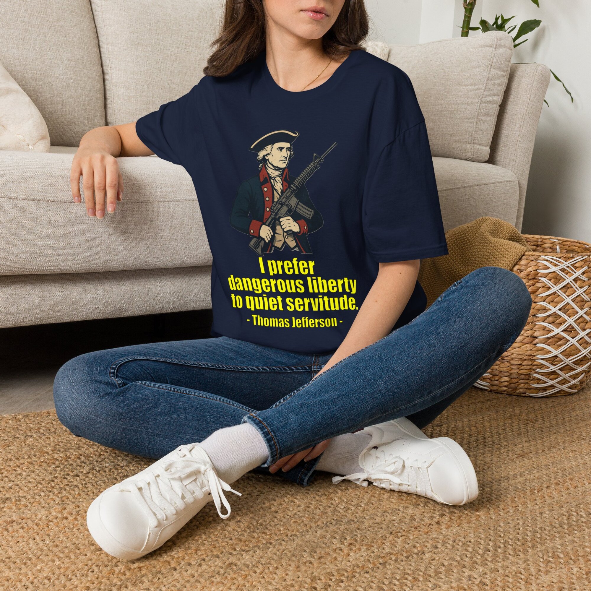 “Dangerous Liberty” Thomas Jefferson Quote T-Shirt – Revolutionary War Style with Modern AR-15 – Patriotic Graphic Tee - Image 26