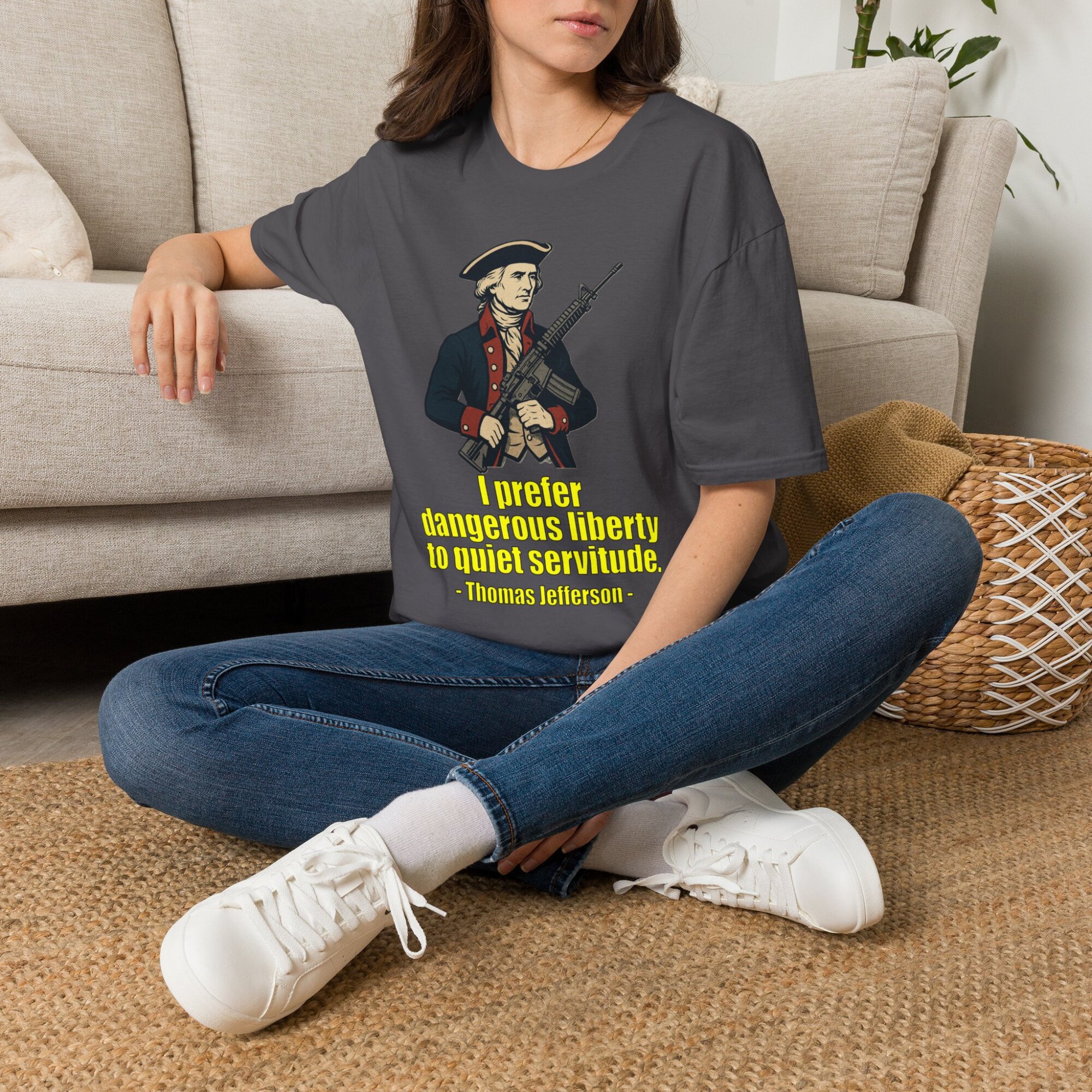 “Dangerous Liberty” Thomas Jefferson Quote T-Shirt – Revolutionary War Style with Modern AR-15 – Patriotic Graphic Tee - Image 22