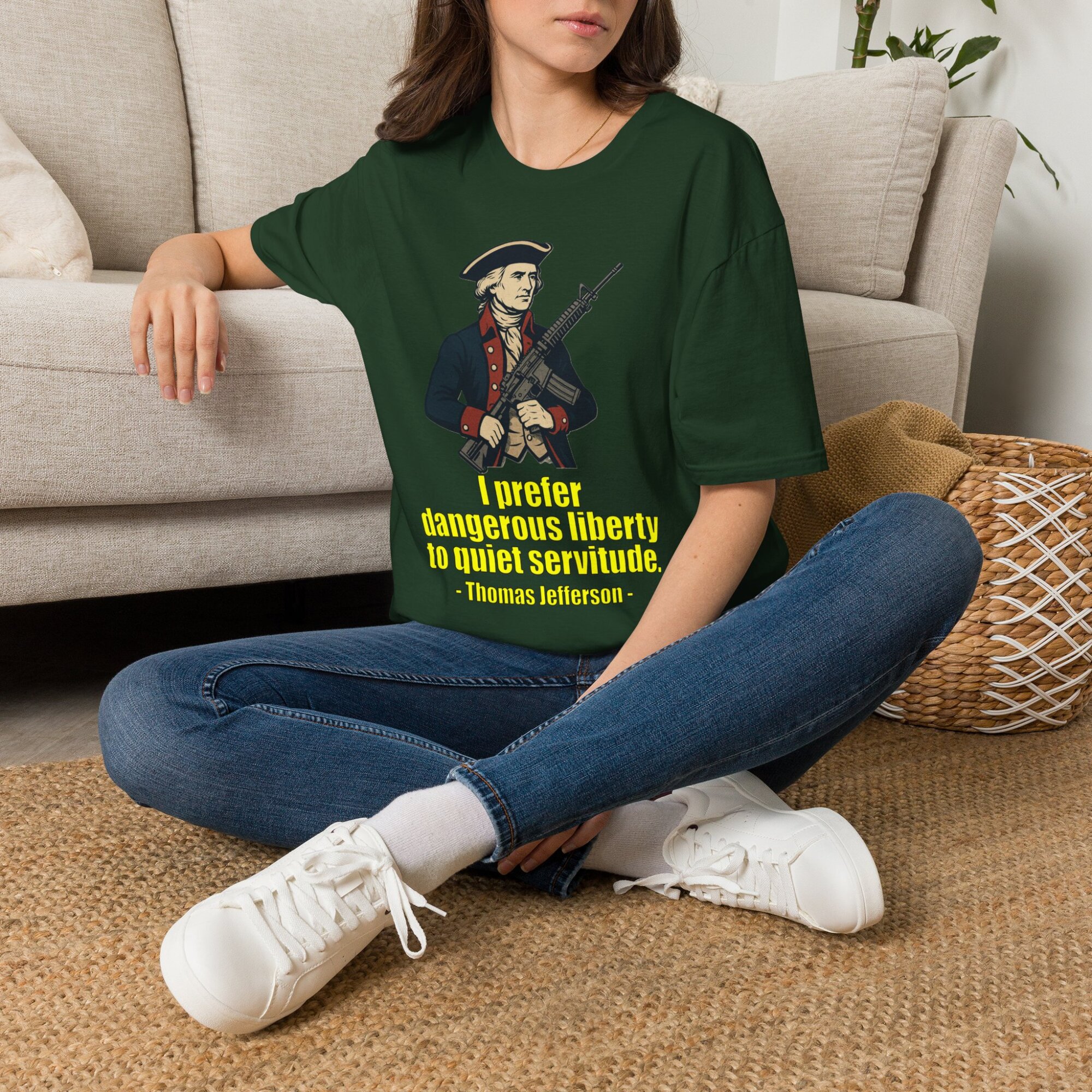 “Dangerous Liberty” Thomas Jefferson Quote T-Shirt – Revolutionary War Style with Modern AR-15 – Patriotic Graphic Tee - Image 18