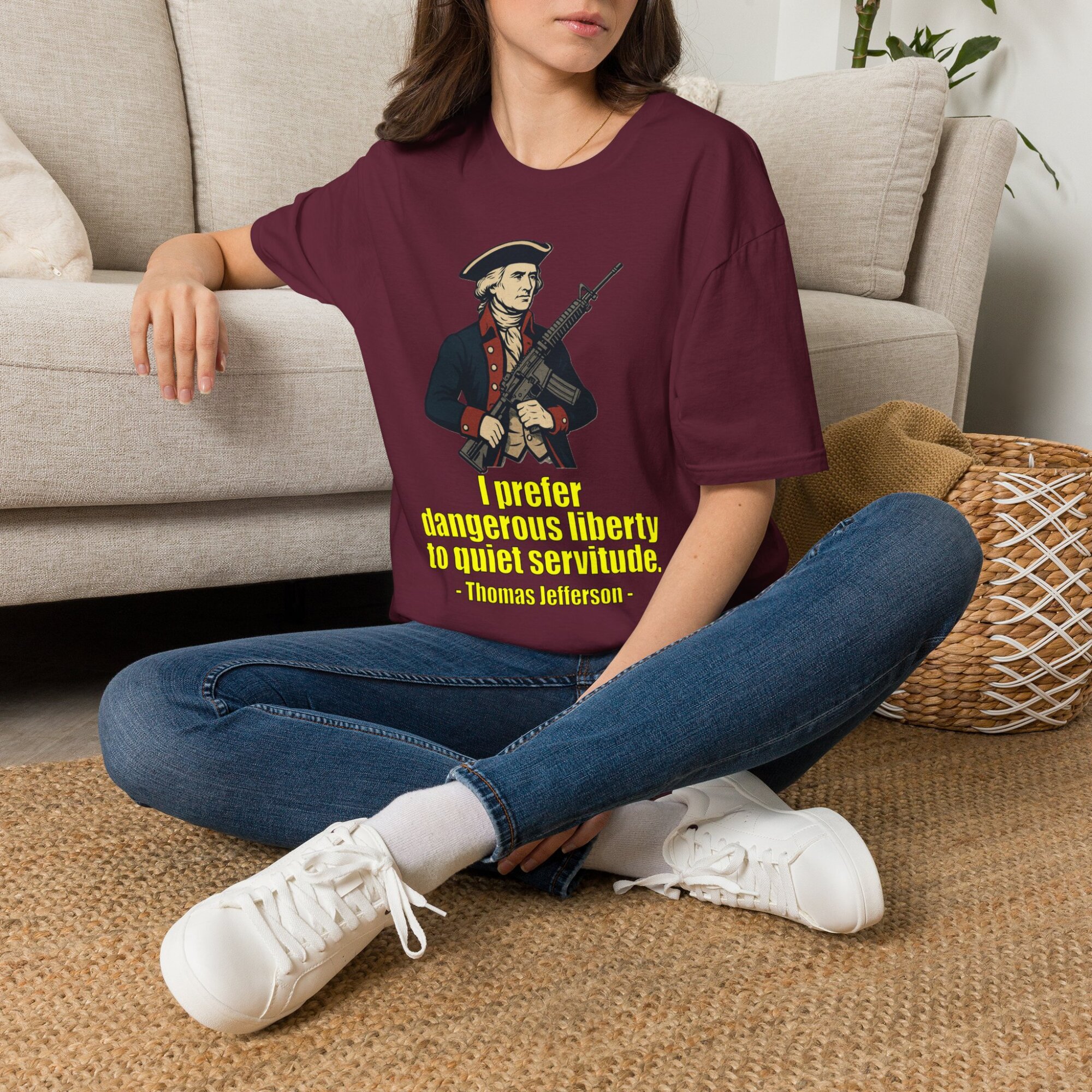 “Dangerous Liberty” Thomas Jefferson Quote T-Shirt – Revolutionary War Style with Modern AR-15 – Patriotic Graphic Tee - Image 14