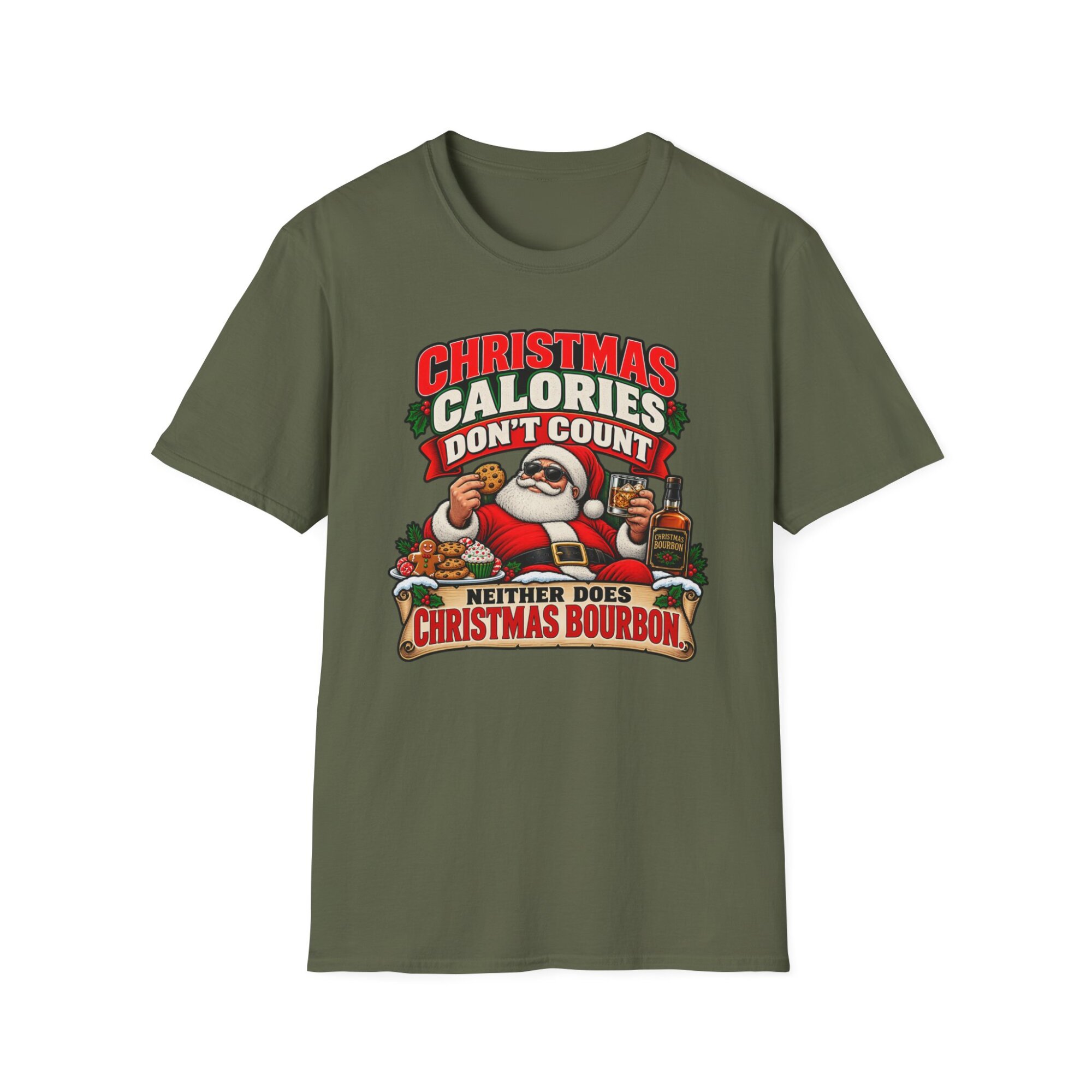 Christmas Calories Don't Count Bourbon Humor T-Shirt S008 - Image 3