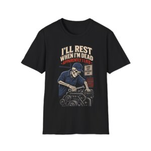 I'll Rest When I'm Dead Skeleton Motorcycle T-Shirt D006