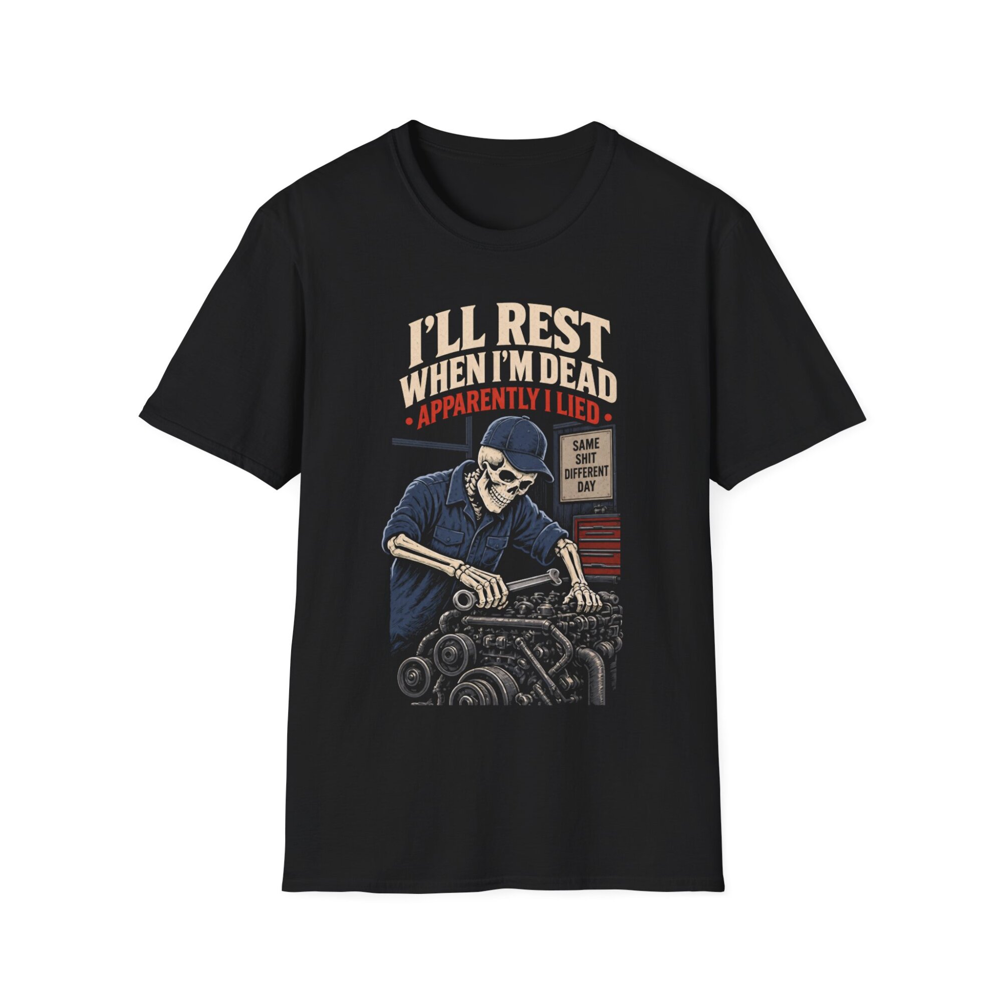 I'll Rest When I'm Dead Skeleton Motorcycle T-Shirt D006