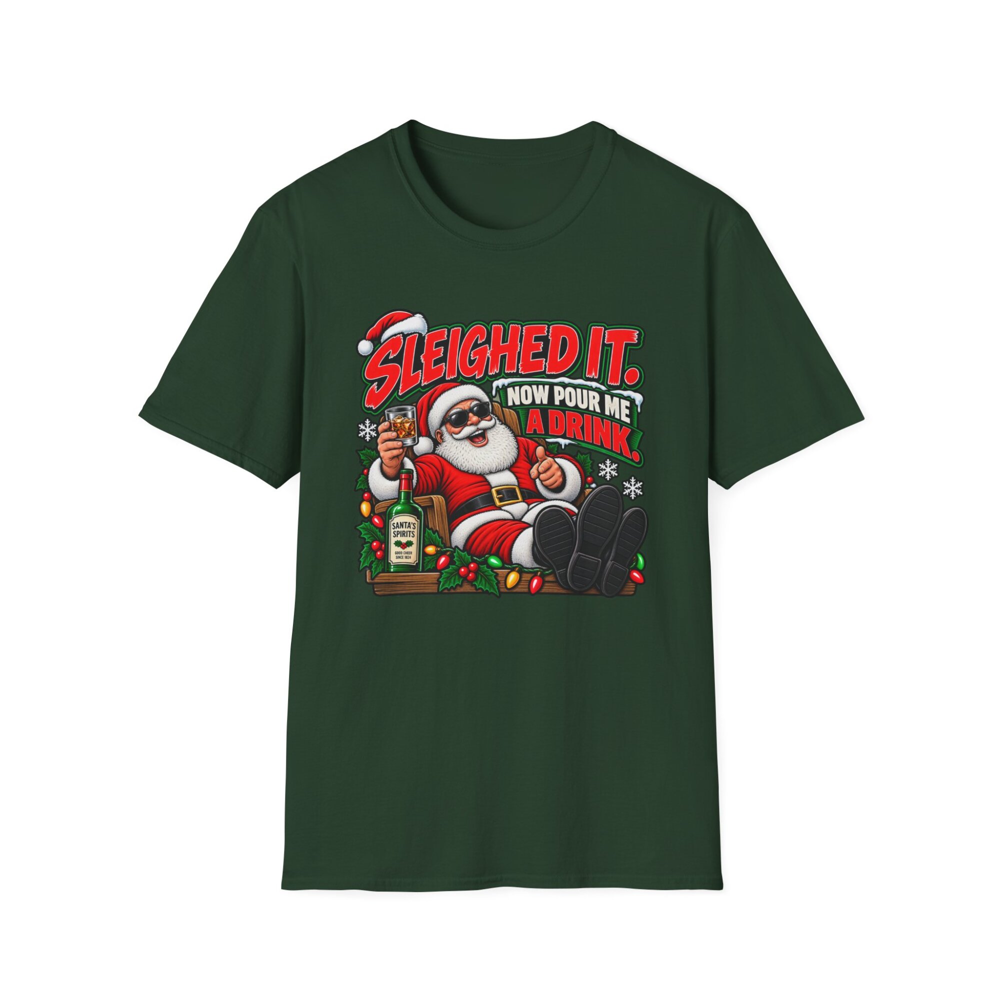 Sleighed It Santa Drinking Pun Christmas T-Shirt S012 - Image 4