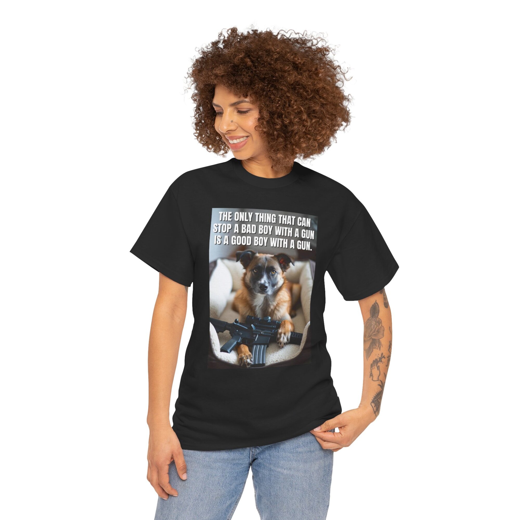 Good Boy With a Gun T-Shirt - Bold Liberty Statement Tee - Unisex Heavy Cotton Tee - Image 4