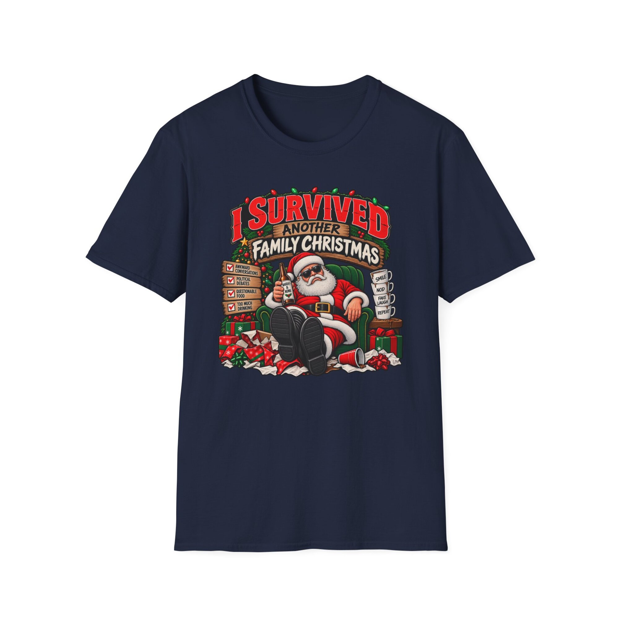 I Survived Another Family Christmas T-Shirt, Santa Chair Design S015 - Image 6