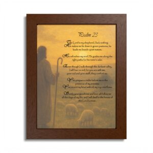 Psalm 23 Wall Art - Christian Shepherd Poster, Scripture Print, Inspirational Bible Verse Decor - Framed Poster, Multi-Color