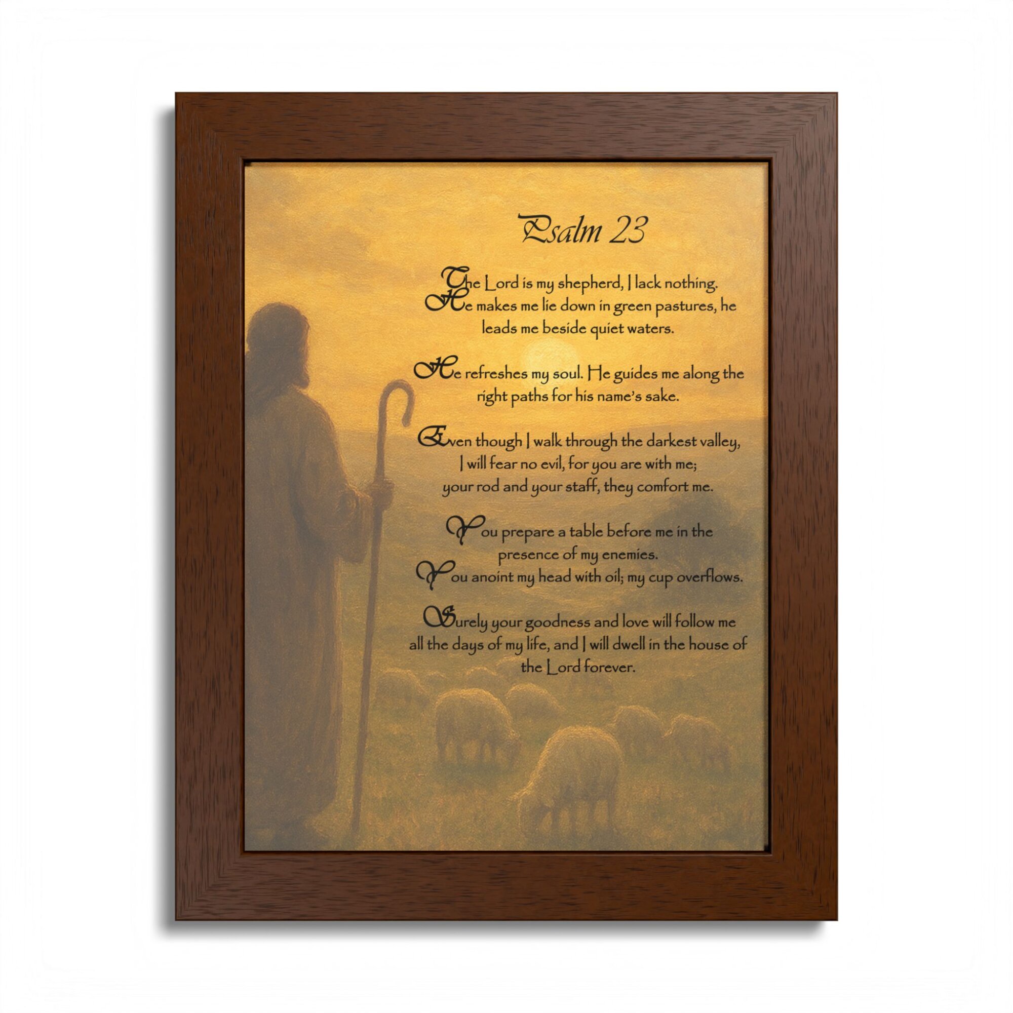 Psalm 23 Wall Art - Christian Shepherd Poster, Scripture Print, Inspirational Bible Verse Decor - Framed Poster, Multi-Color