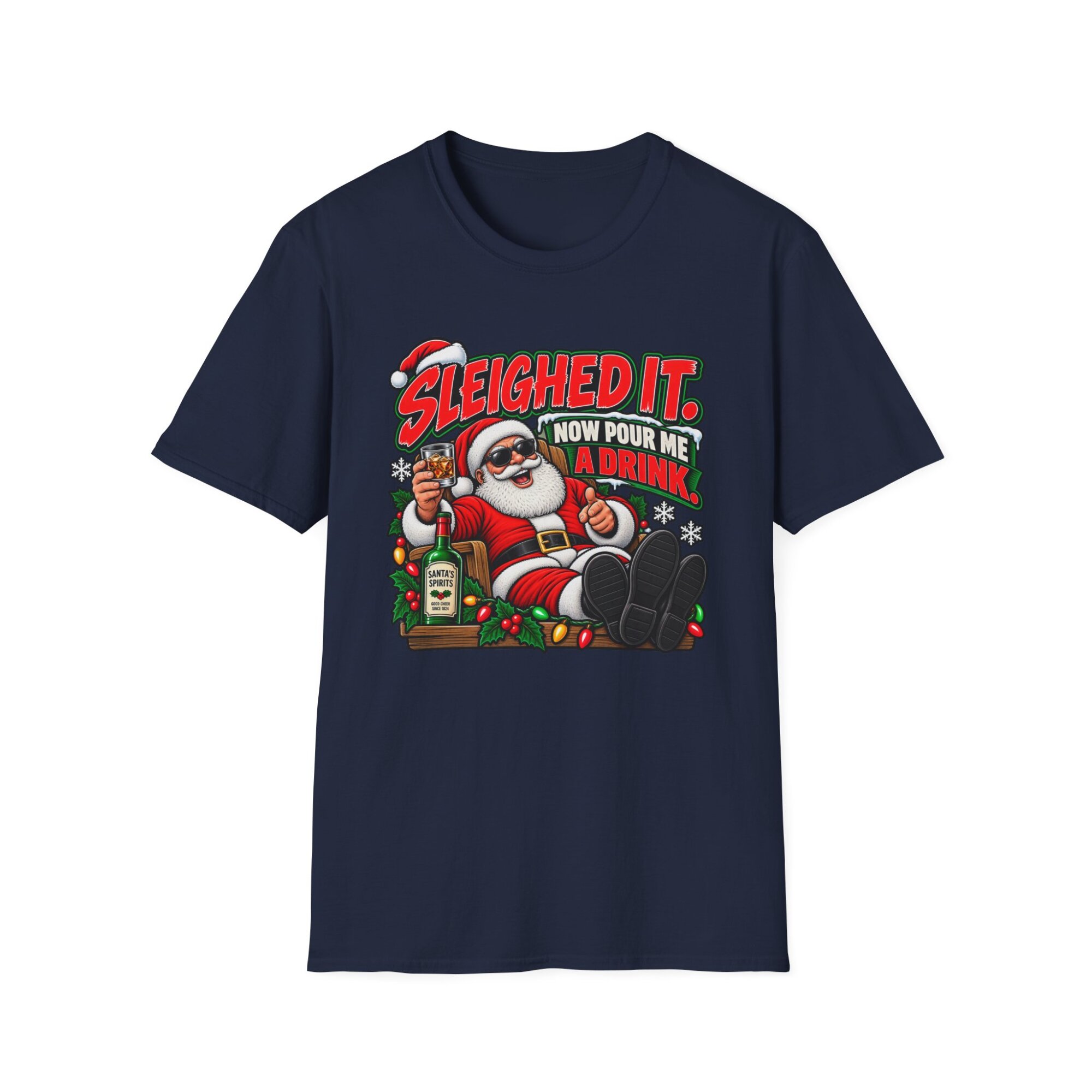 Sleighed It Santa Drinking Pun Christmas T-Shirt S012 - Image 6