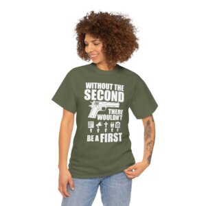 Without the Second, There Wouldnt Be a First - Patriotic T-Shirt with 1911 Pistol & First Amendment Icons