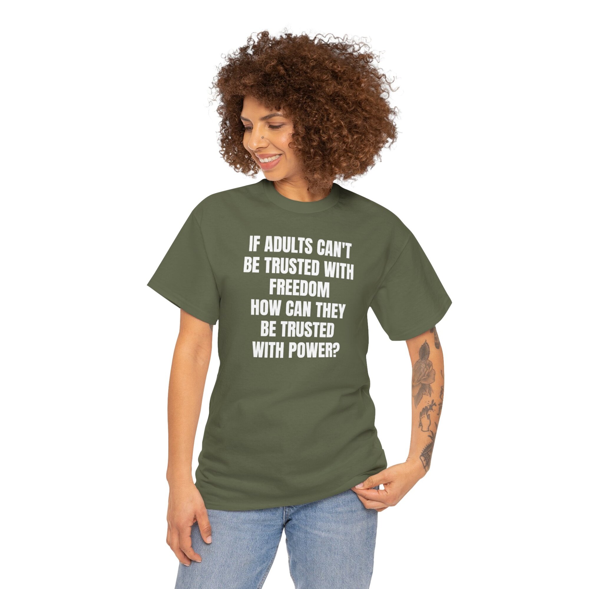 Liberty Statement T-Shirt - If Adults Cant Be Trusted - Bold Political Quote Tee - Unisex Heavy Cotton Tee - Image 6