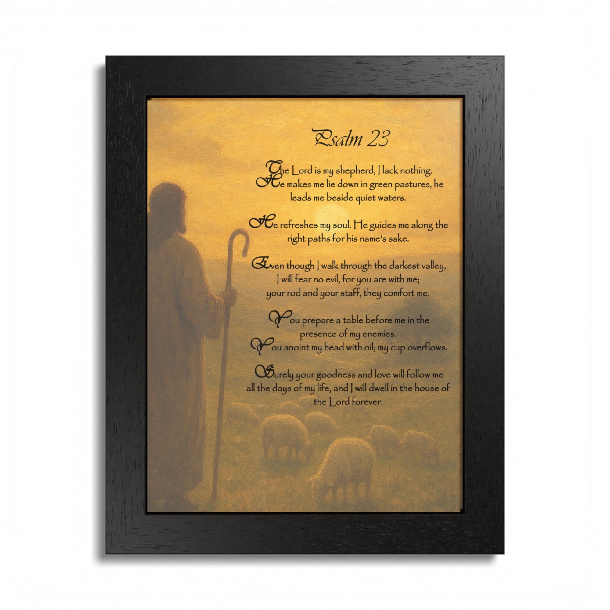 Psalm 23 Wall Art - Christian Shepherd Poster, Scripture Print, Inspirational Bible Verse Decor - Framed Poster, Multi-Color - Image 9