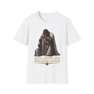 Medieval Knight Kneeling Before God T-Shirt | Religious Armor Design C014