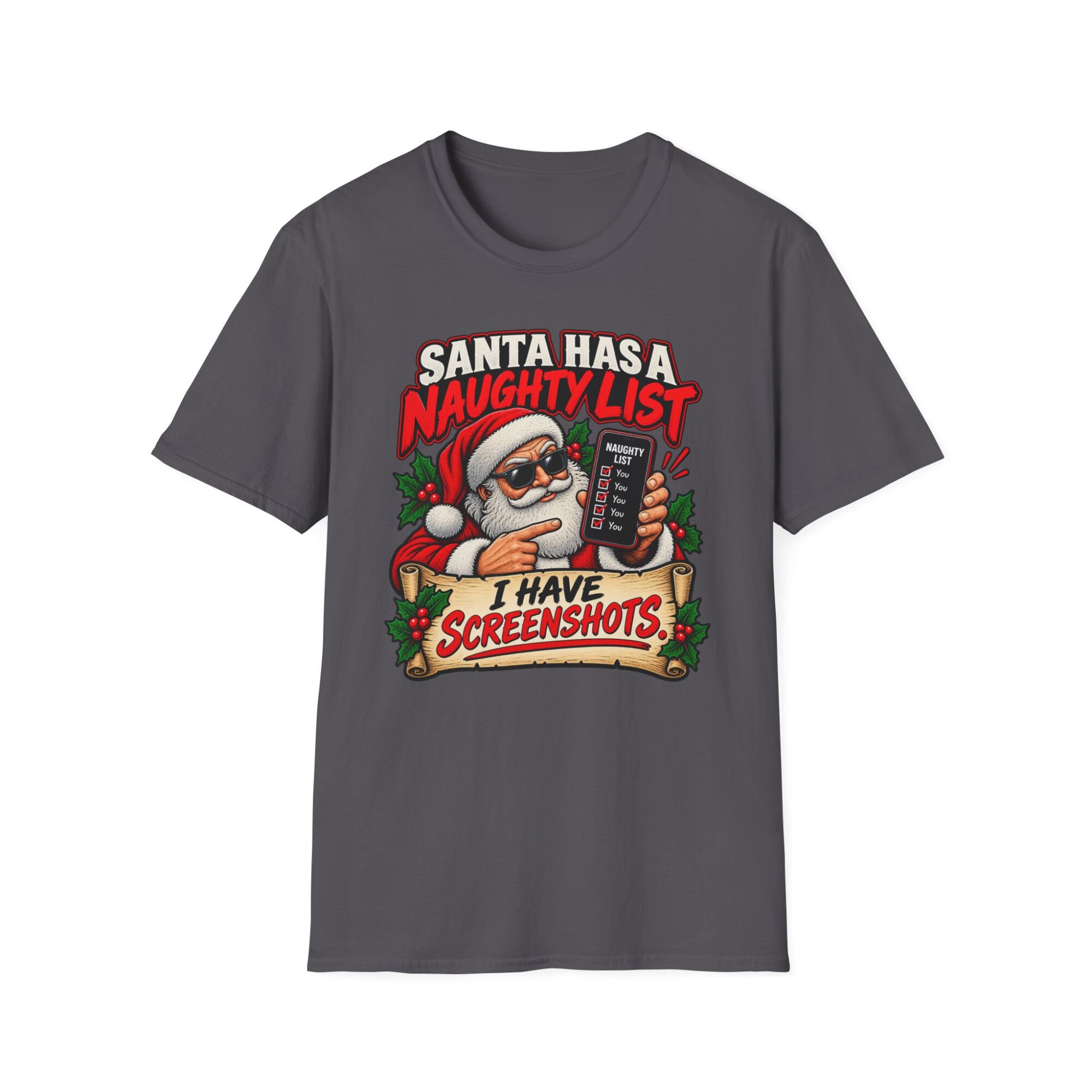 Santa Naughty List Screenshots T-Shirt | Christmas Humor S007 - Image 5