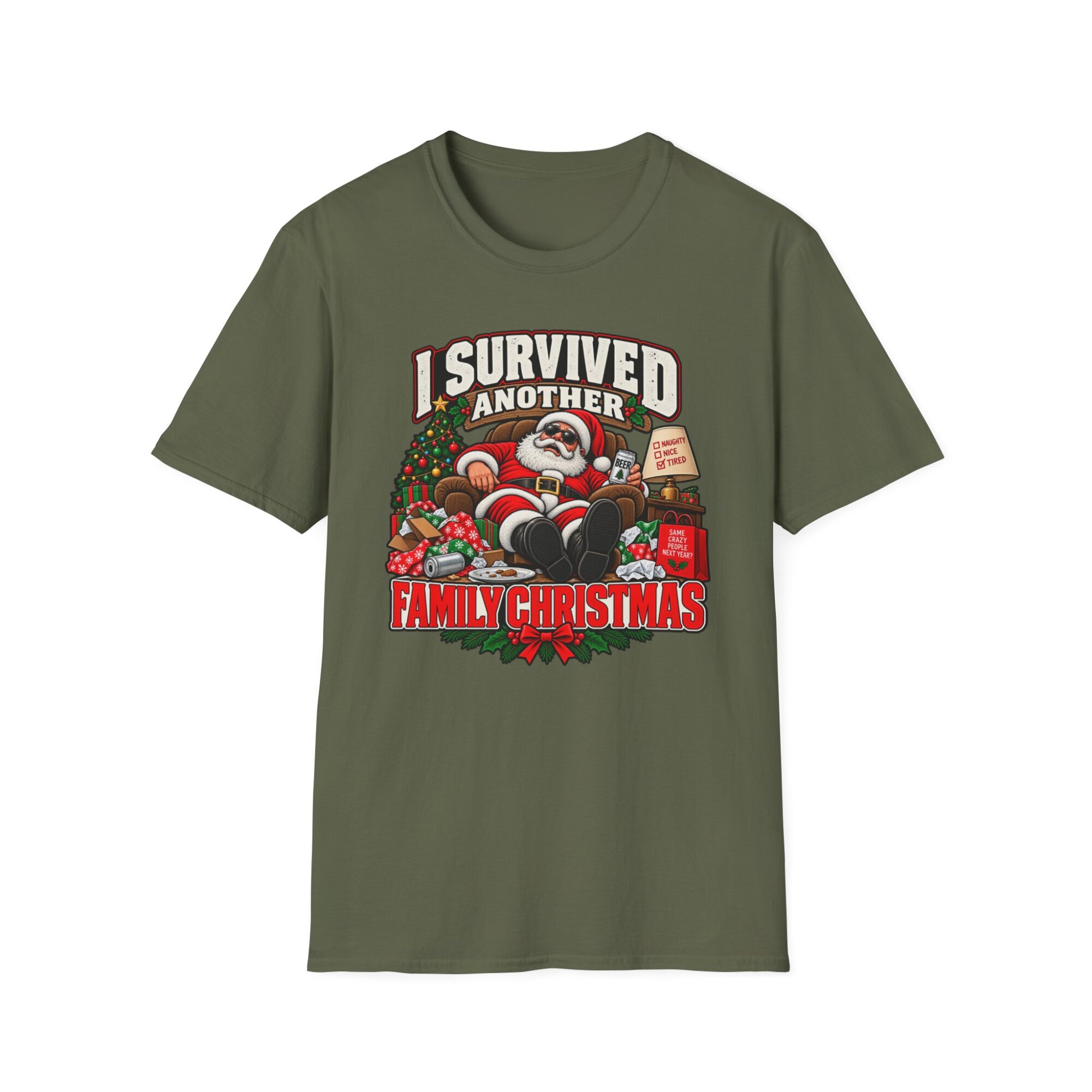 I Survived Another Family Christmas Santa T-Shirt S009 - Image 3