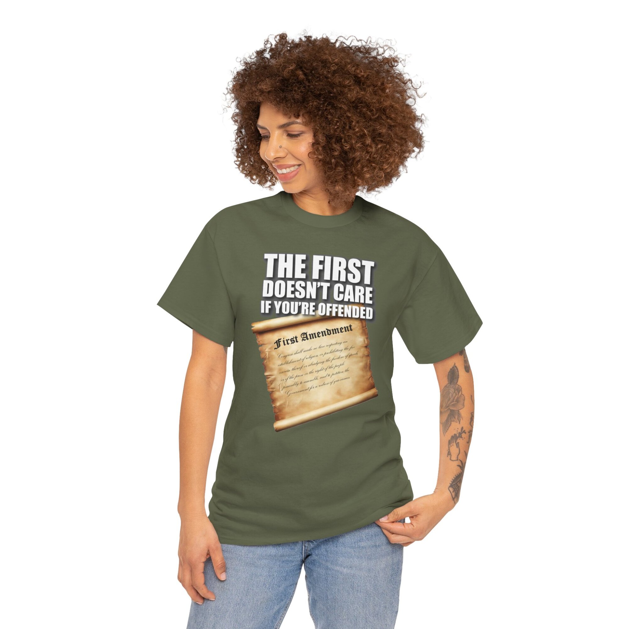 The First Doesnt Care If Youre Offended - Free Speech T-Shirt with First Amendment Scroll - Image 8