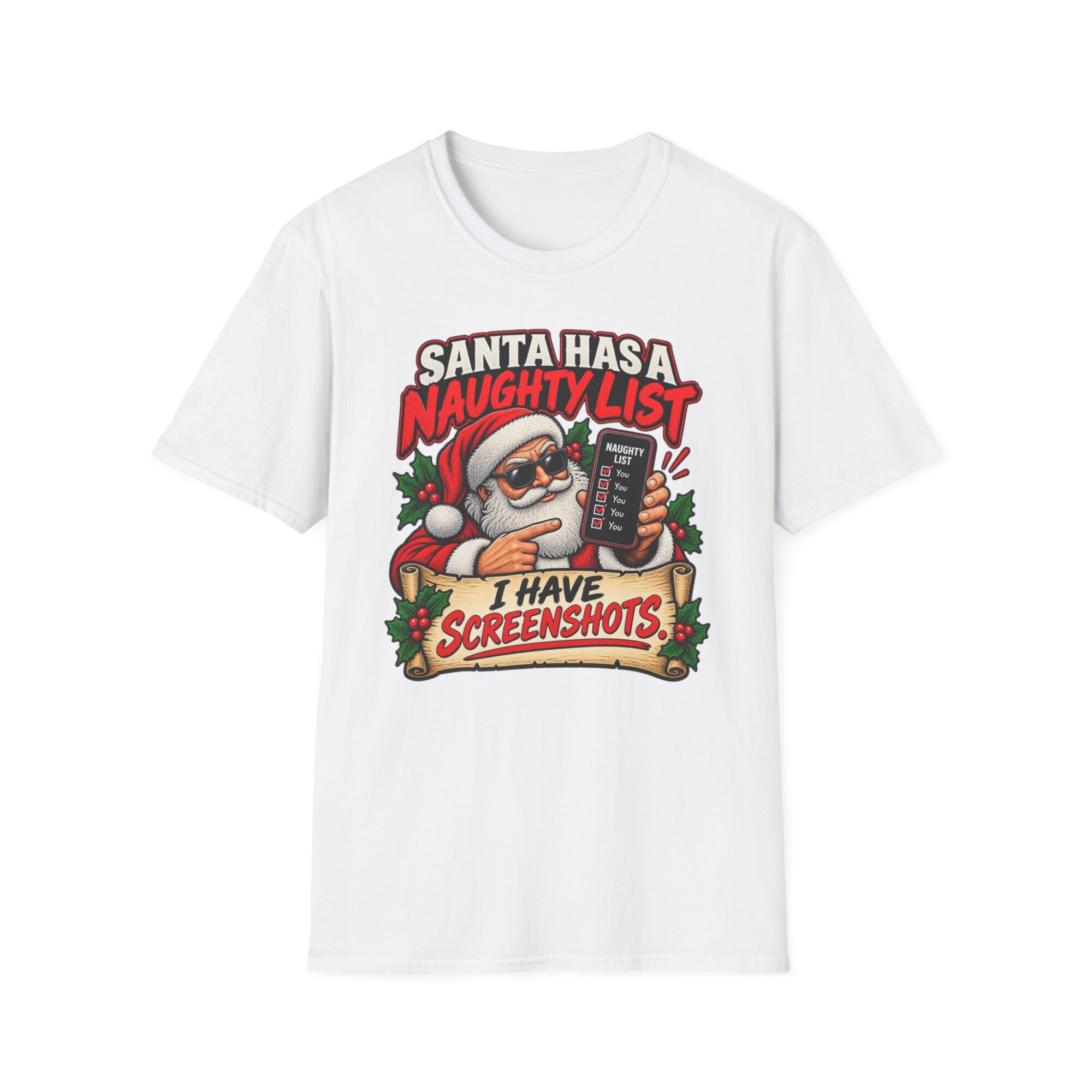 Santa Naughty List Screenshots T-Shirt | Christmas Humor S007