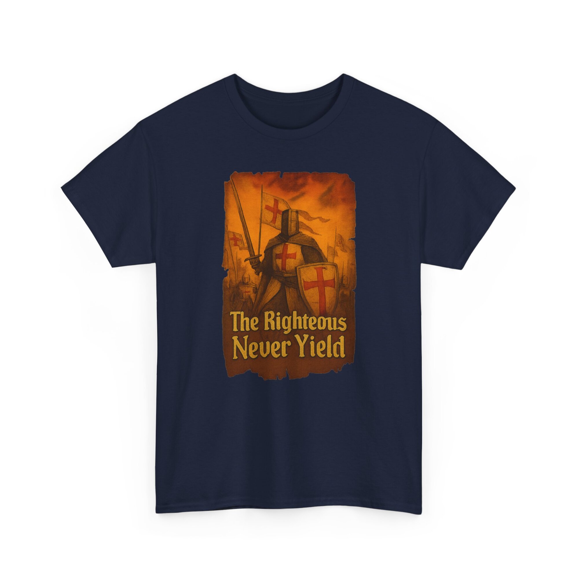 The Righteous Never Yield in bold medieval font - Unisex Heavy Cotton Tee - Image 9