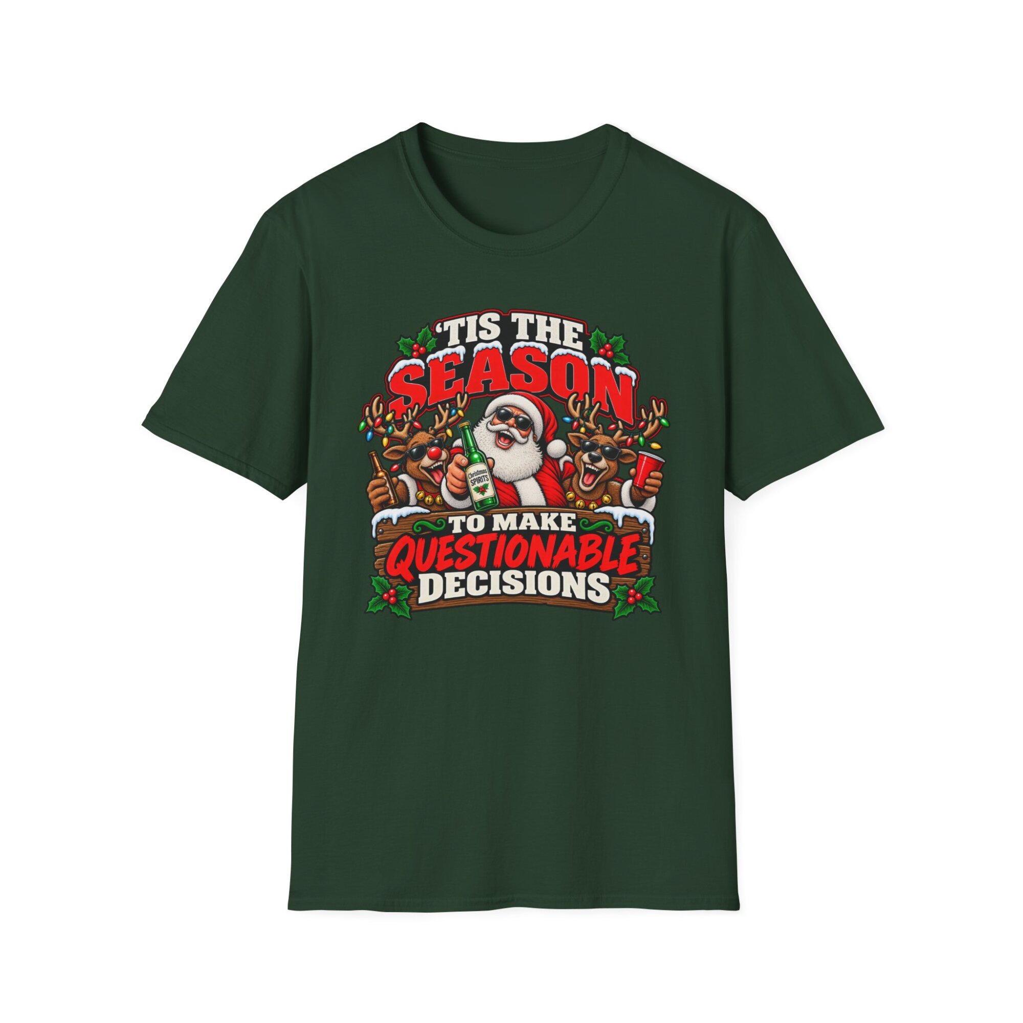 Funny Christmas Santa "Tis the Season to Make Questionable Decisions" T-Shirt S014 - Image 4