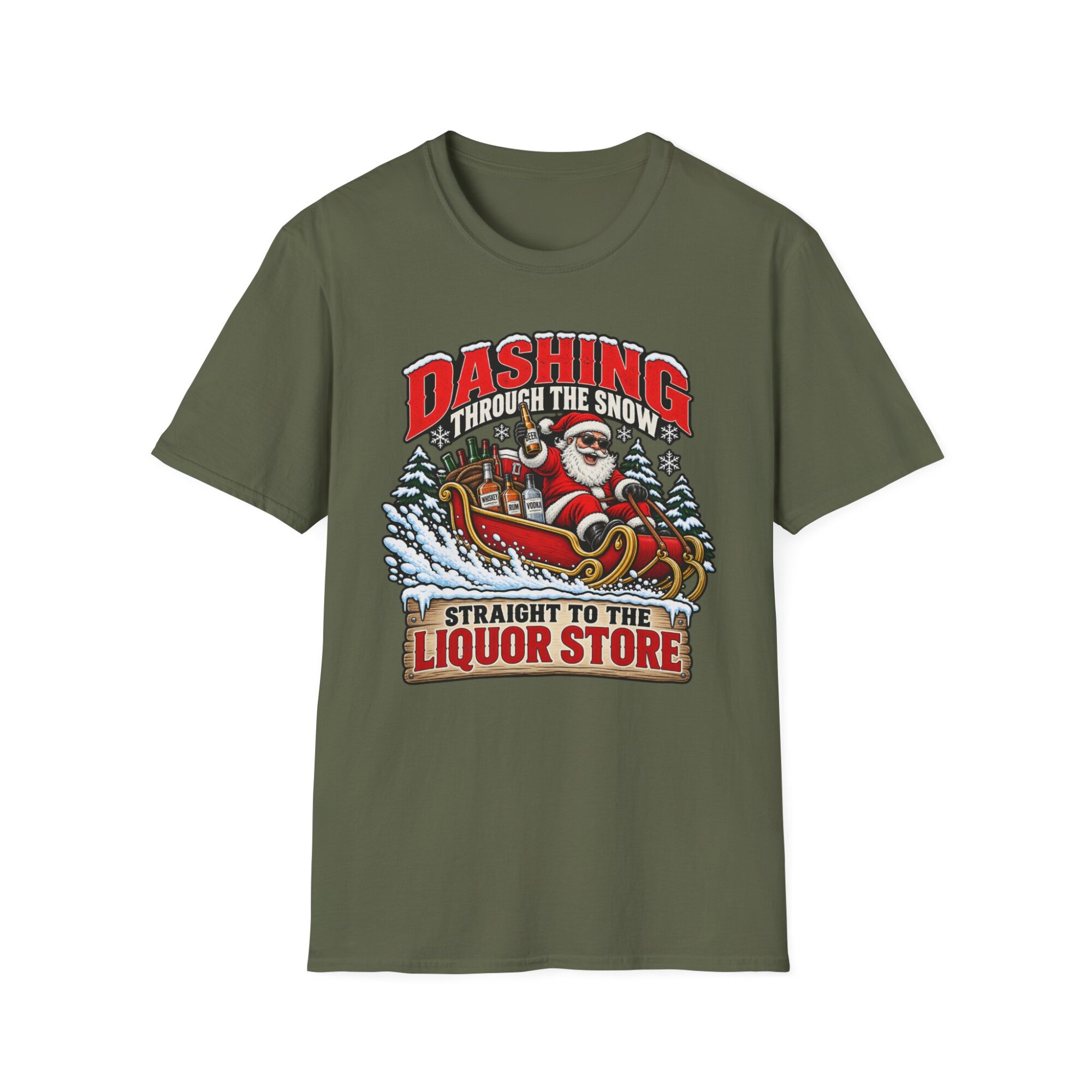 Dashing Through the Snow Santa Liquor Store T-Shirt S002 - Image 3