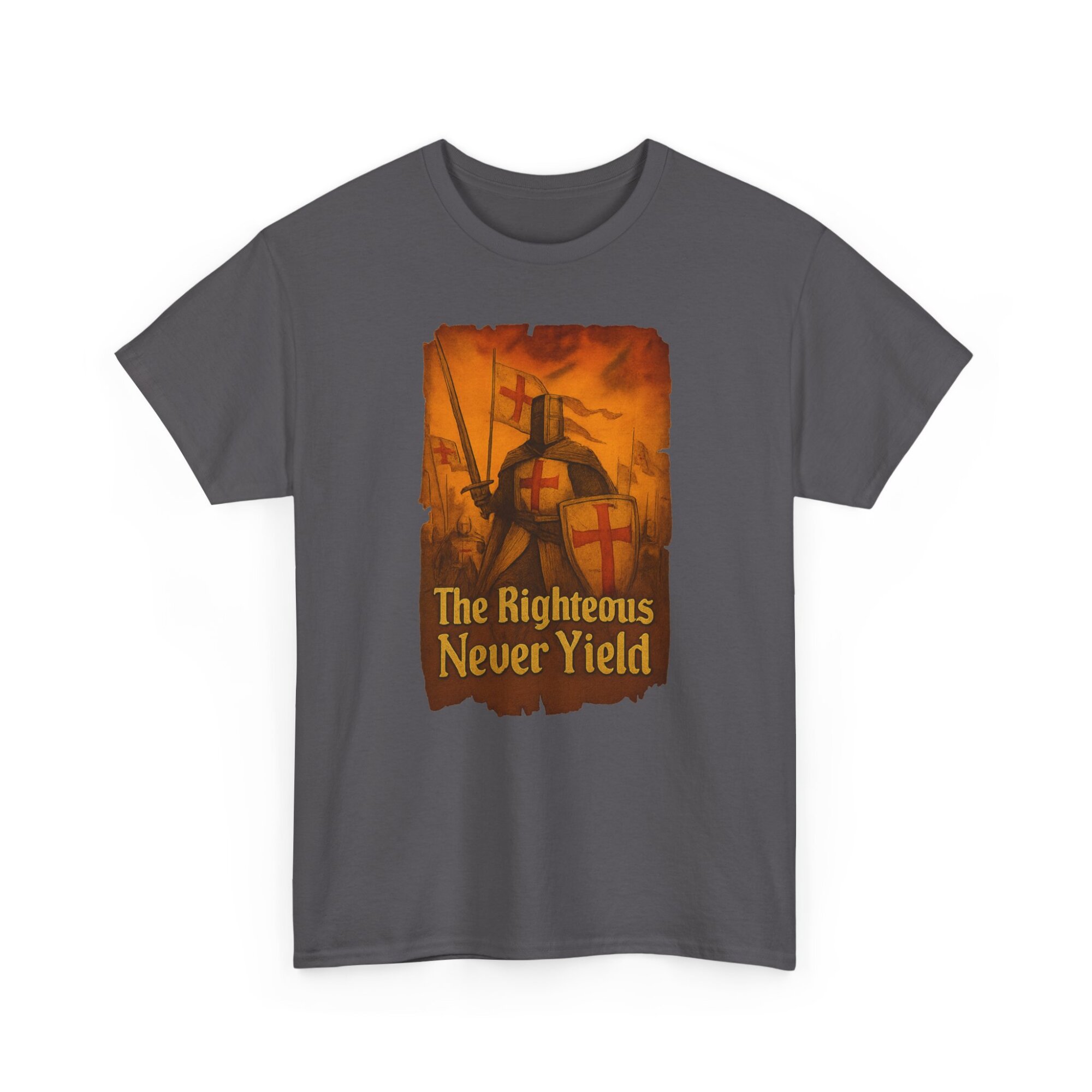 The Righteous Never Yield in bold medieval font - Unisex Heavy Cotton Tee - Image 7