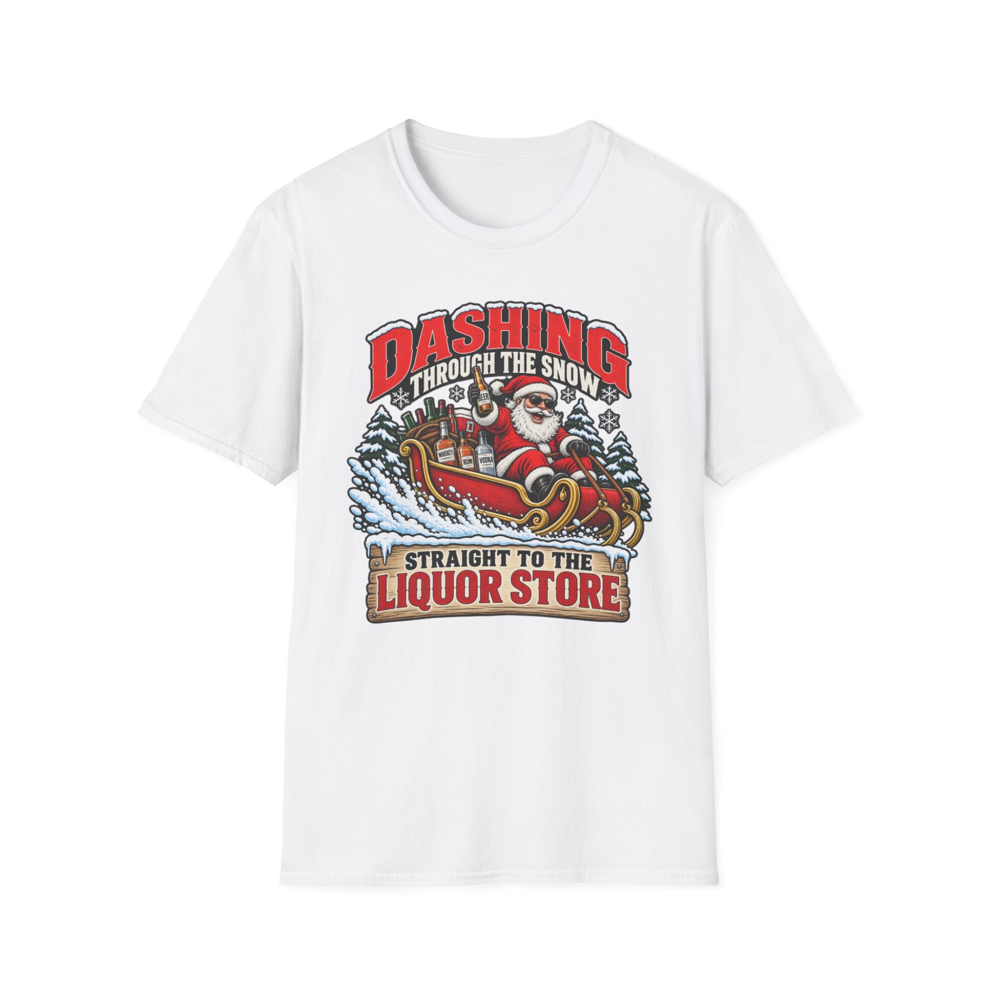 Dashing Through the Snow Santa Liquor Store T-Shirt S002
