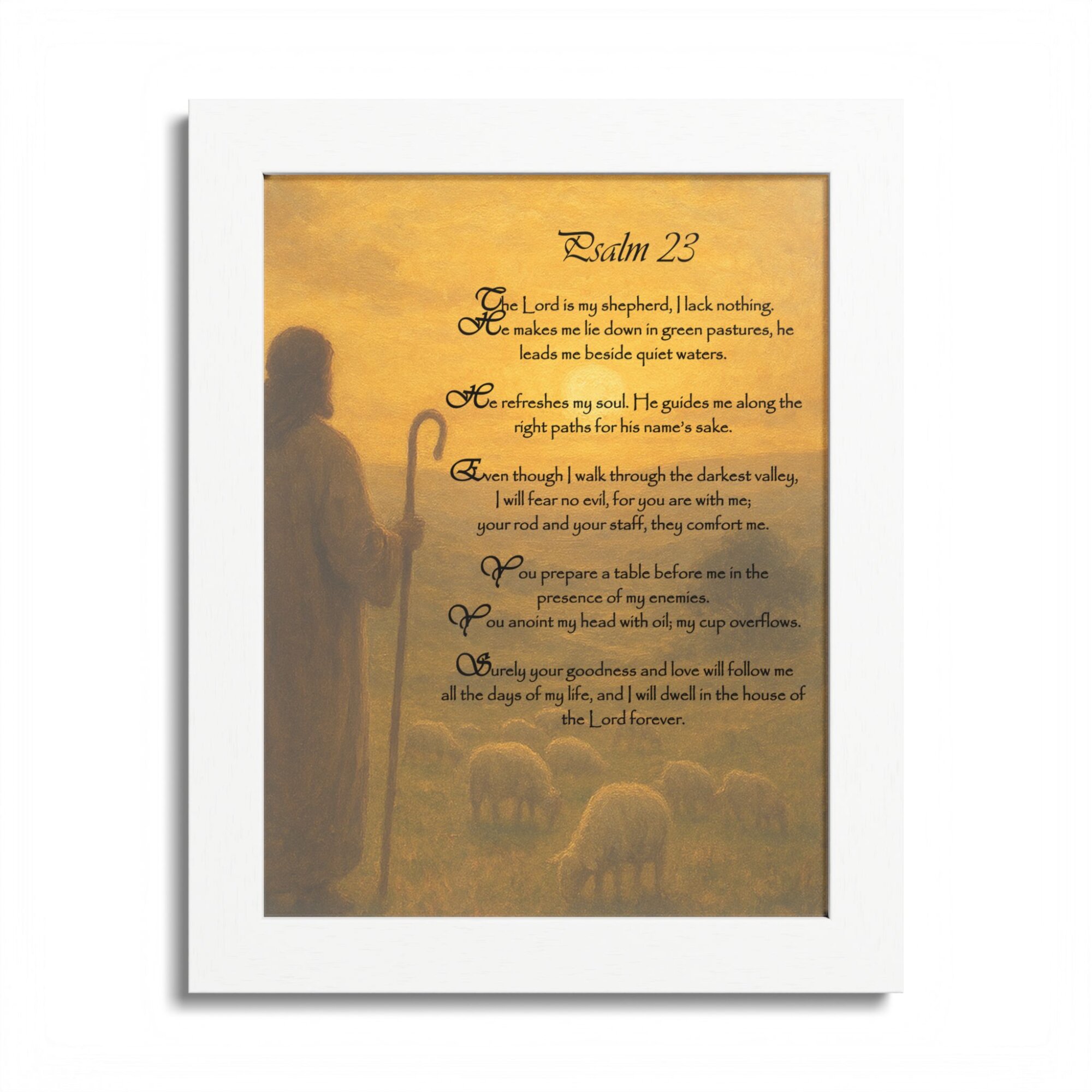 Psalm 23 Wall Art - Christian Shepherd Poster, Scripture Print, Inspirational Bible Verse Decor - Framed Poster, Multi-Color - Image 5