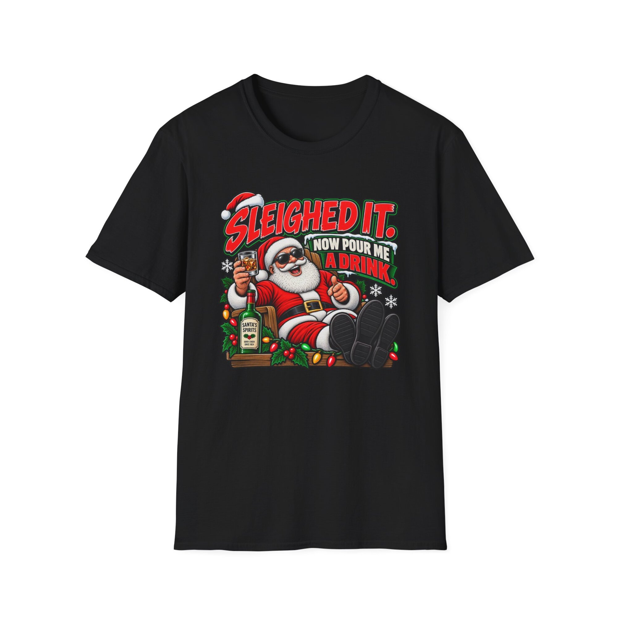 Sleighed It Santa Drinking Pun Christmas T-Shirt S012 - Image 2