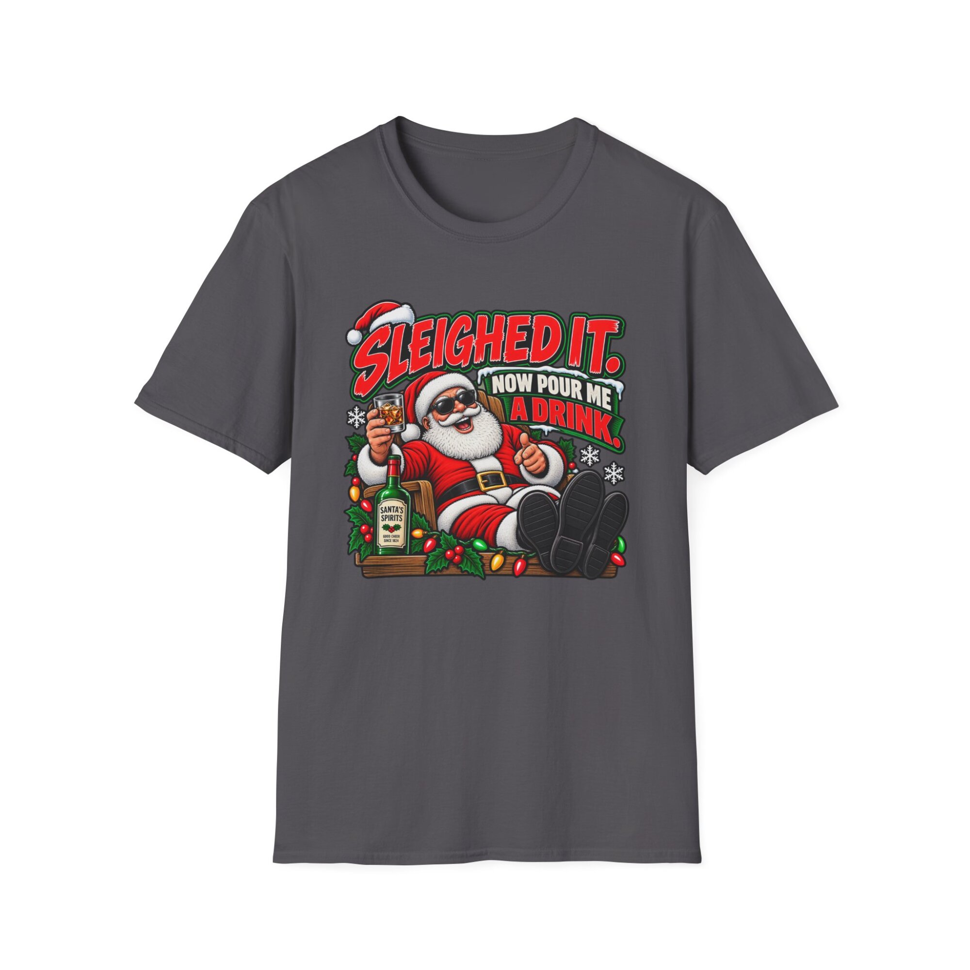 Sleighed It Santa Drinking Pun Christmas T-Shirt S012 - Image 5