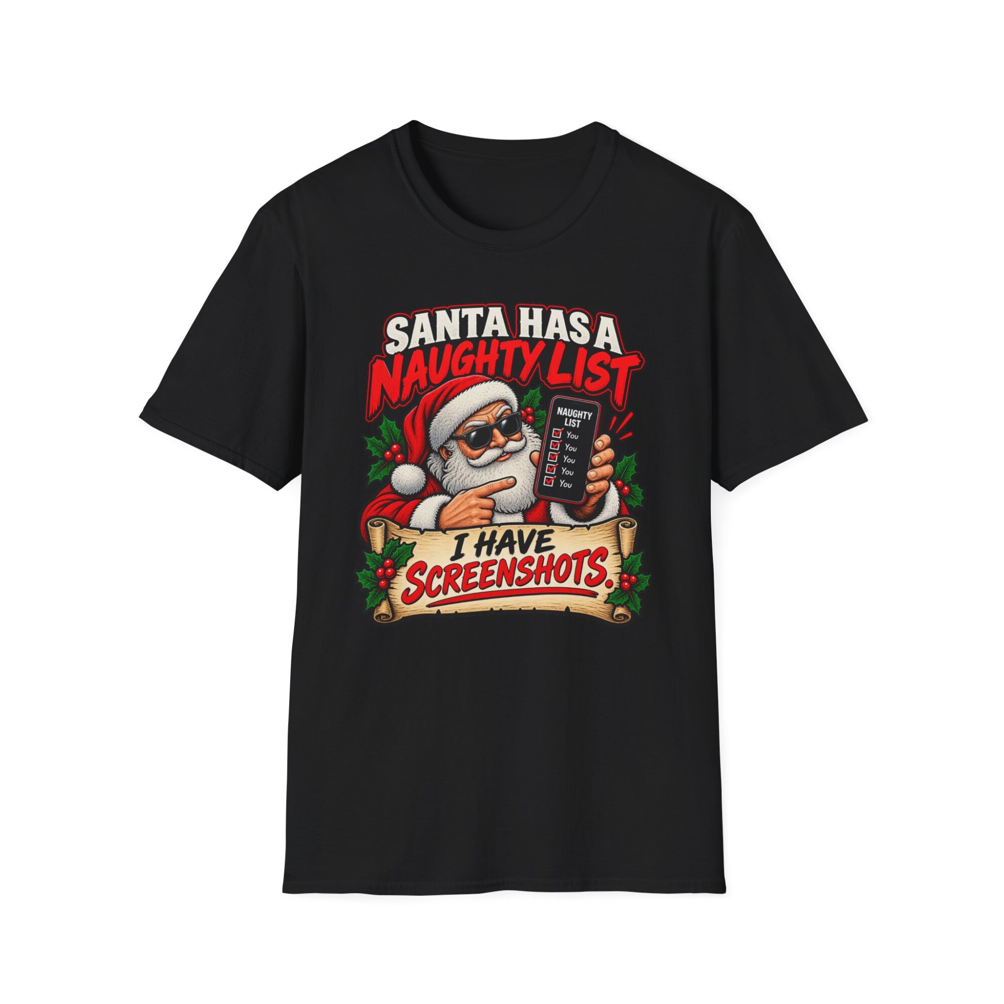 Santa Naughty List Screenshots T-Shirt | Christmas Humor S007 - Image 2