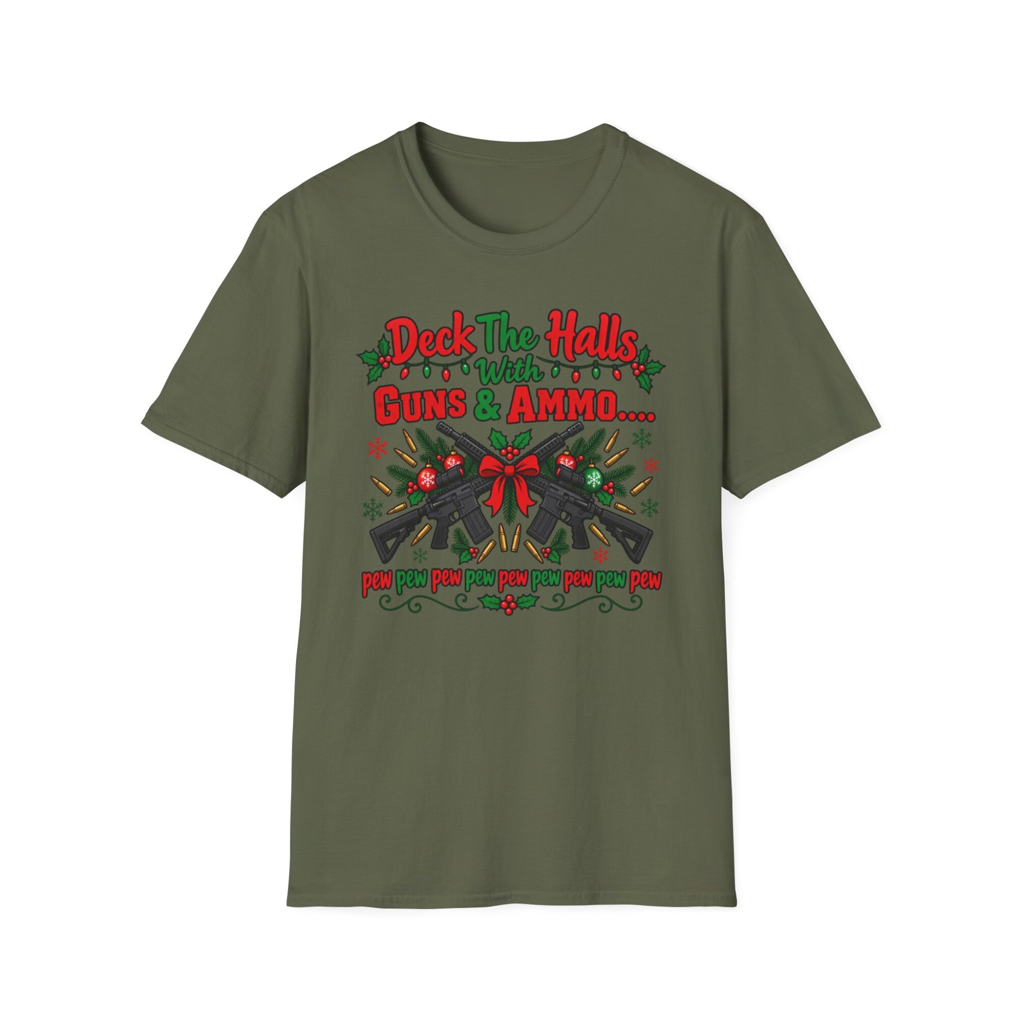 Deck the Halls Guns and Ammo Christmas T-Shirt S016 - Image 4