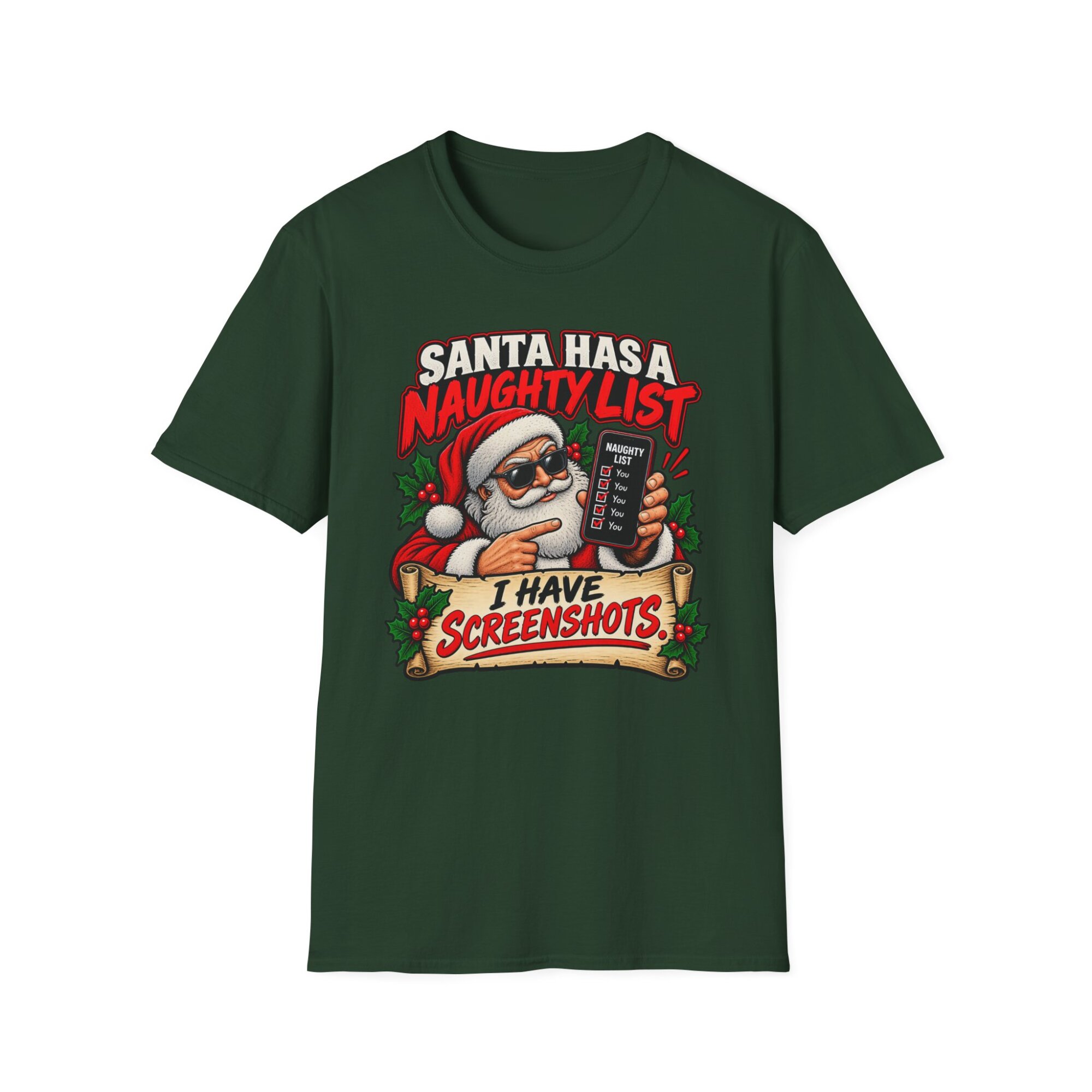 Santa Naughty List Screenshots T-Shirt | Christmas Humor S007 - Image 4