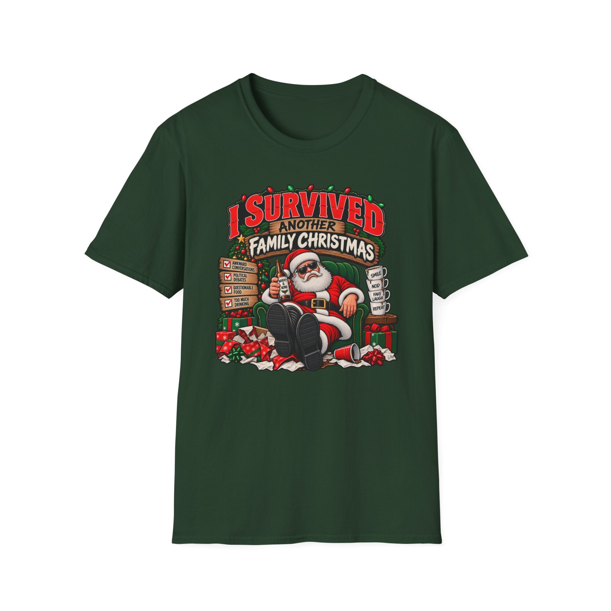 I Survived Another Family Christmas T-Shirt, Santa Chair Design S015 - Image 4