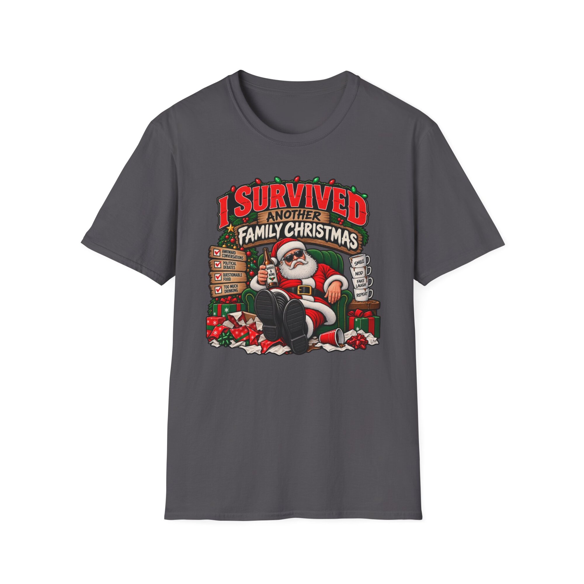 I Survived Another Family Christmas T-Shirt, Santa Chair Design S015 - Image 5