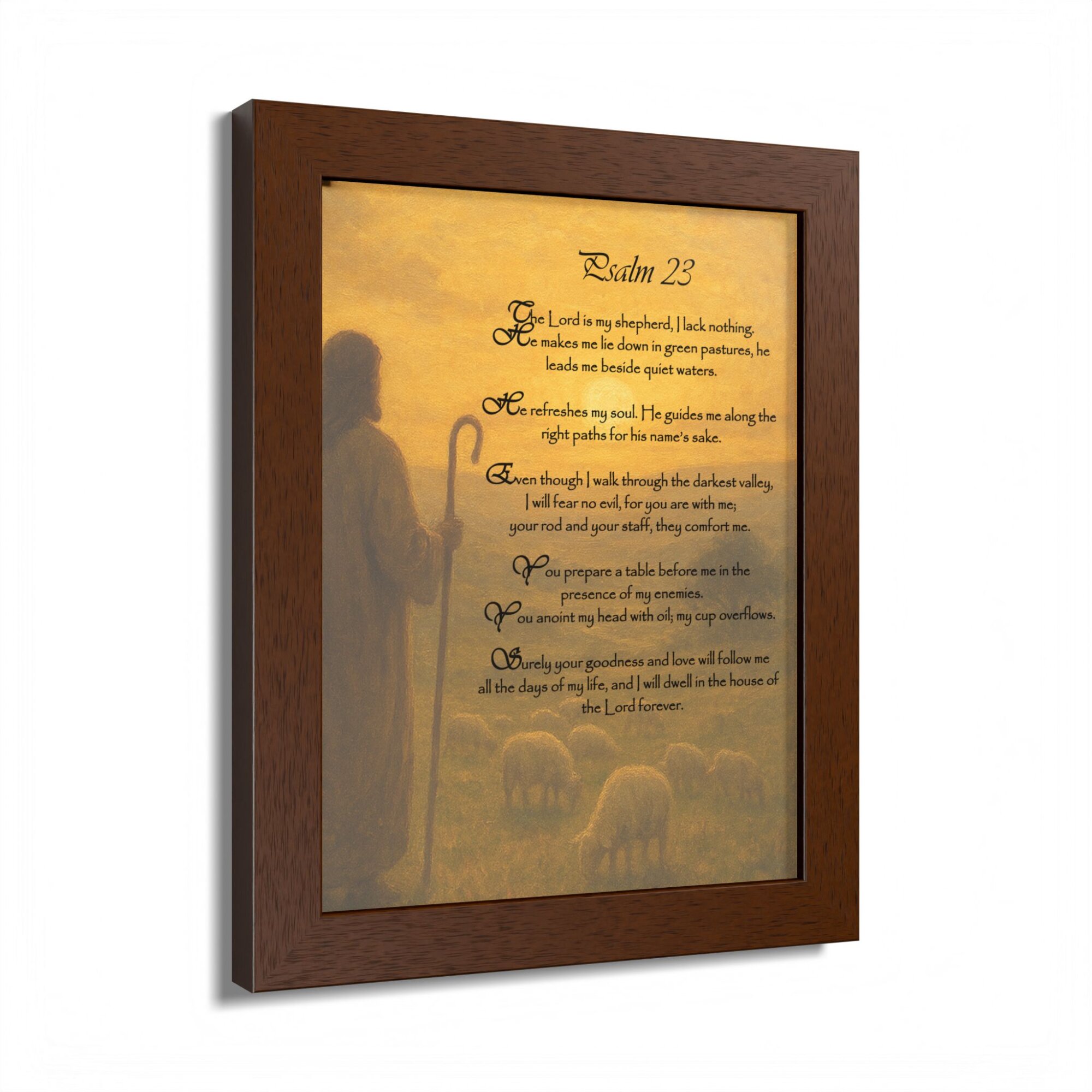 Psalm 23 Wall Art - Christian Shepherd Poster, Scripture Print, Inspirational Bible Verse Decor - Framed Poster, Multi-Color - Image 2