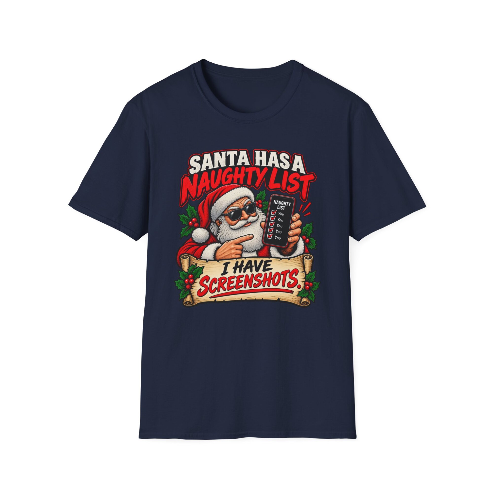 Santa Naughty List Screenshots T-Shirt | Christmas Humor S007 - Image 6