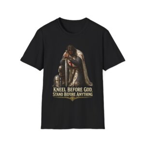 Medieval Knight Kneeling Before God T-Shirt | Religious Armor Design C014