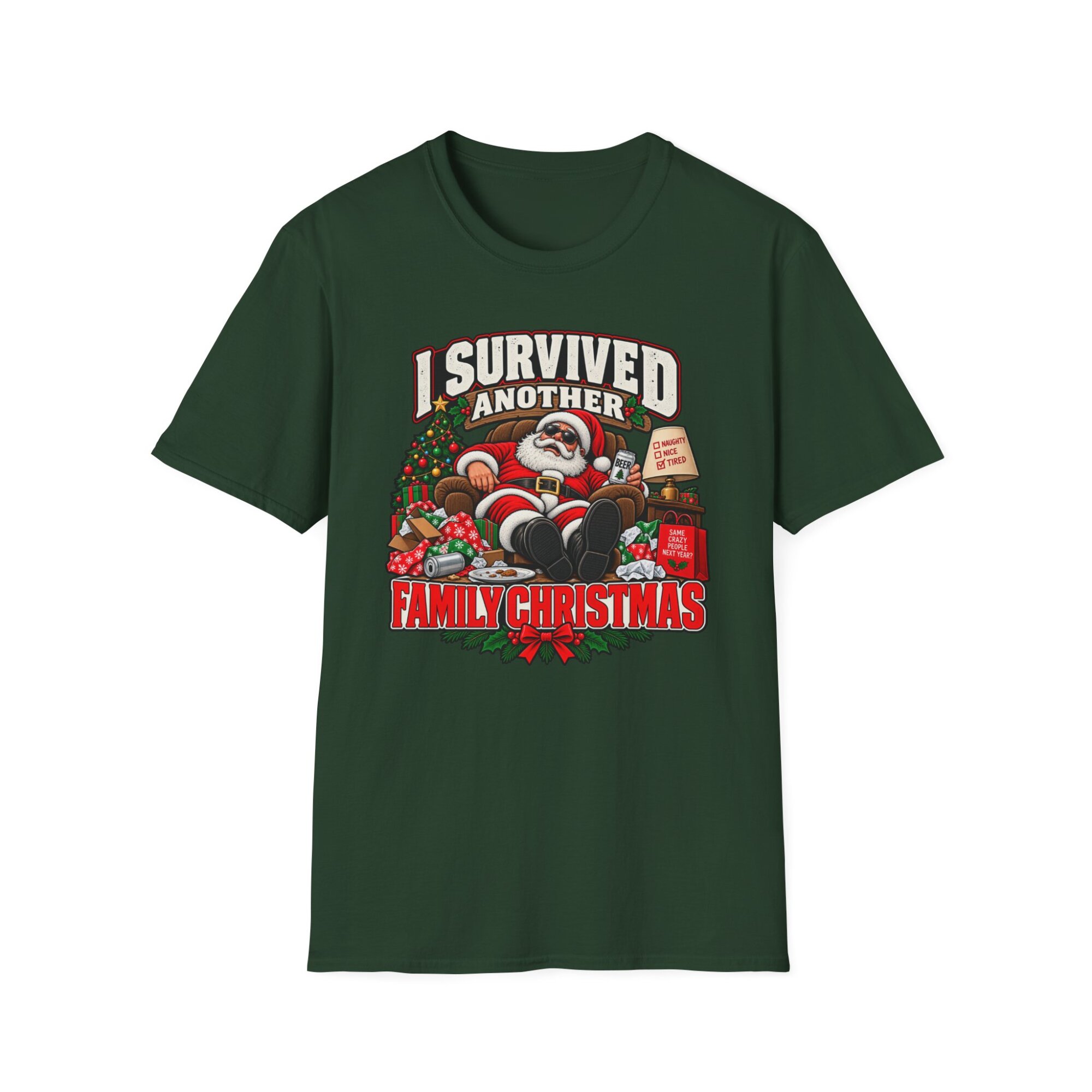 I Survived Another Family Christmas Santa T-Shirt S009 - Image 4