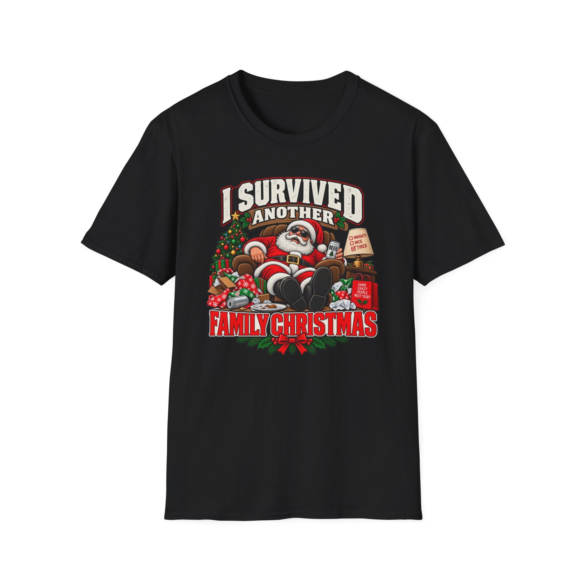 I Survived Another Family Christmas Santa T-Shirt S009 - Image 2