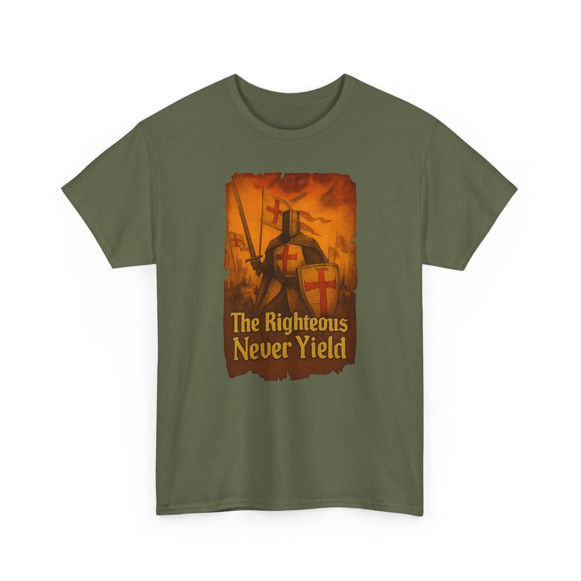 The Righteous Never Yield in bold medieval font - Unisex Heavy Cotton Tee - Image 5