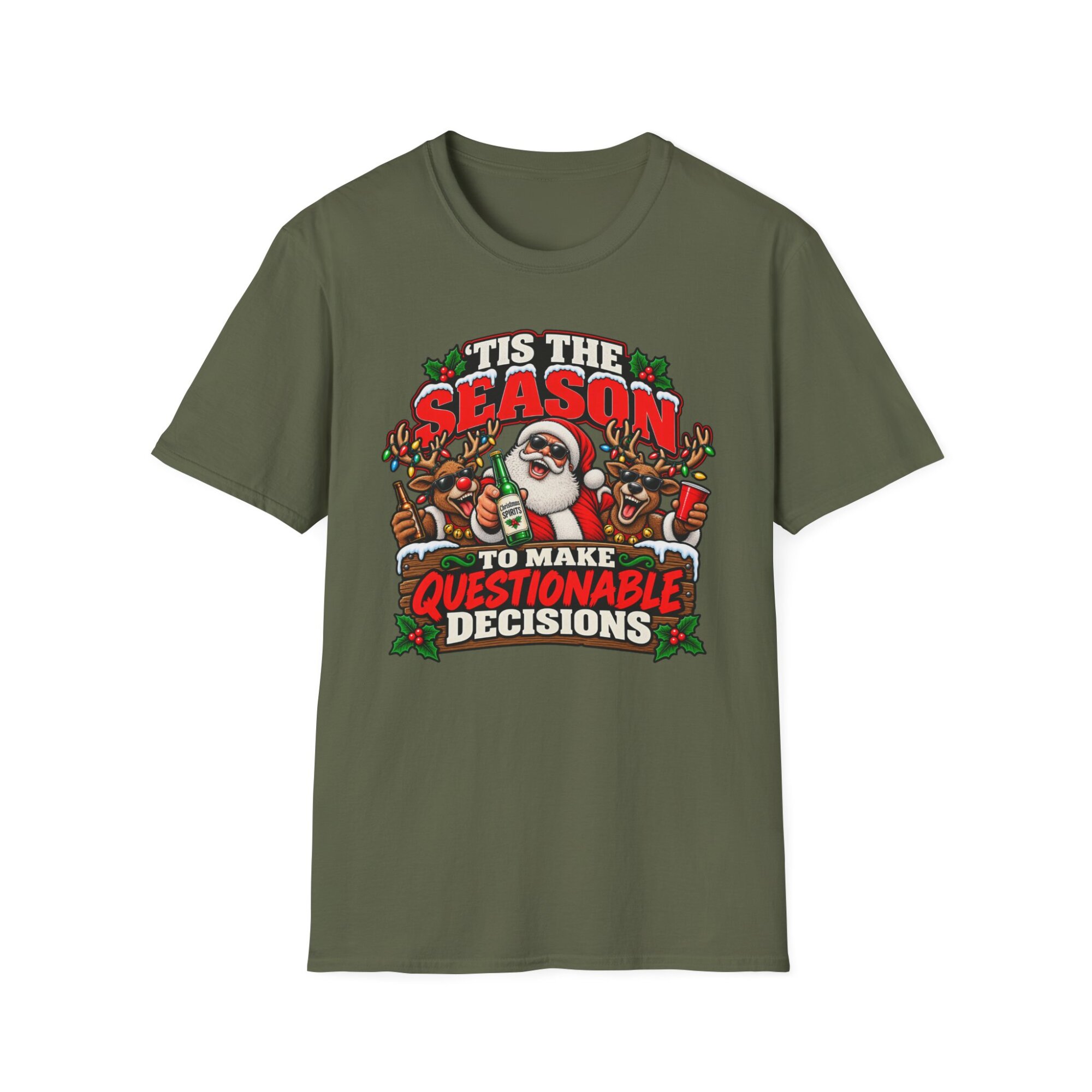 Funny Christmas Santa "Tis the Season to Make Questionable Decisions" T-Shirt S014 - Image 3