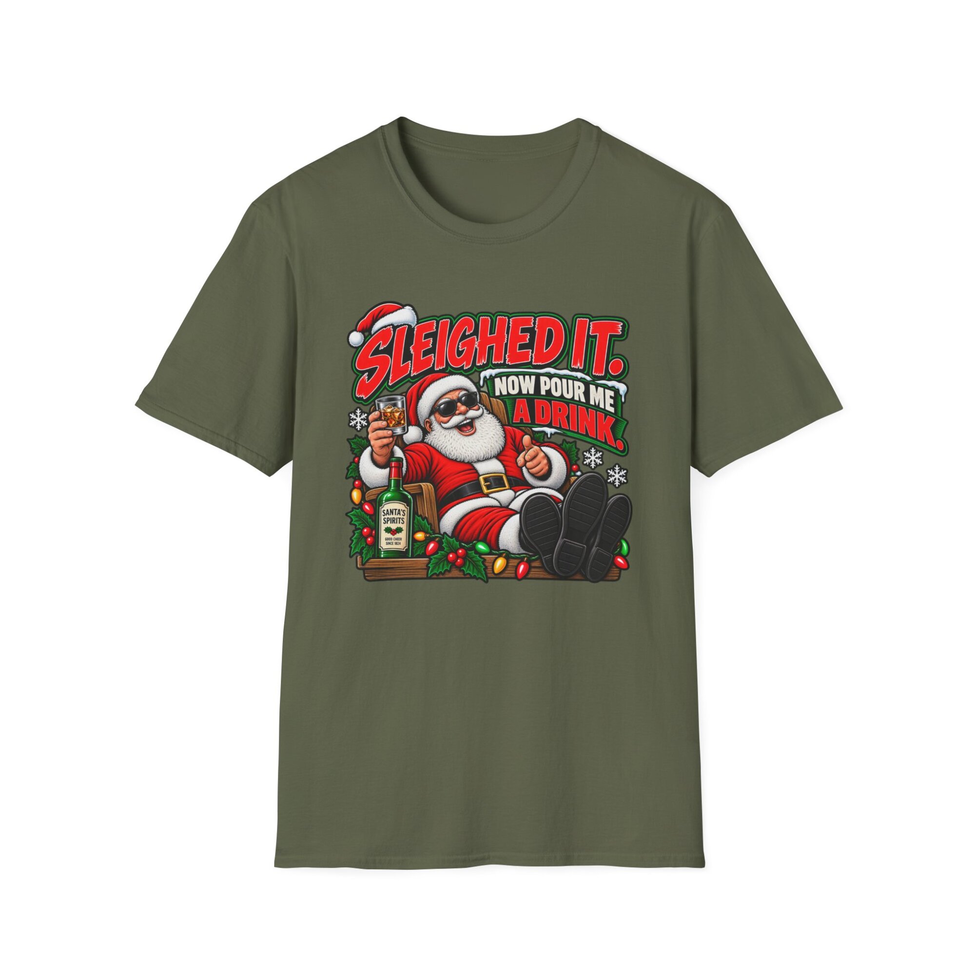 Sleighed It Santa Drinking Pun Christmas T-Shirt S012 - Image 3
