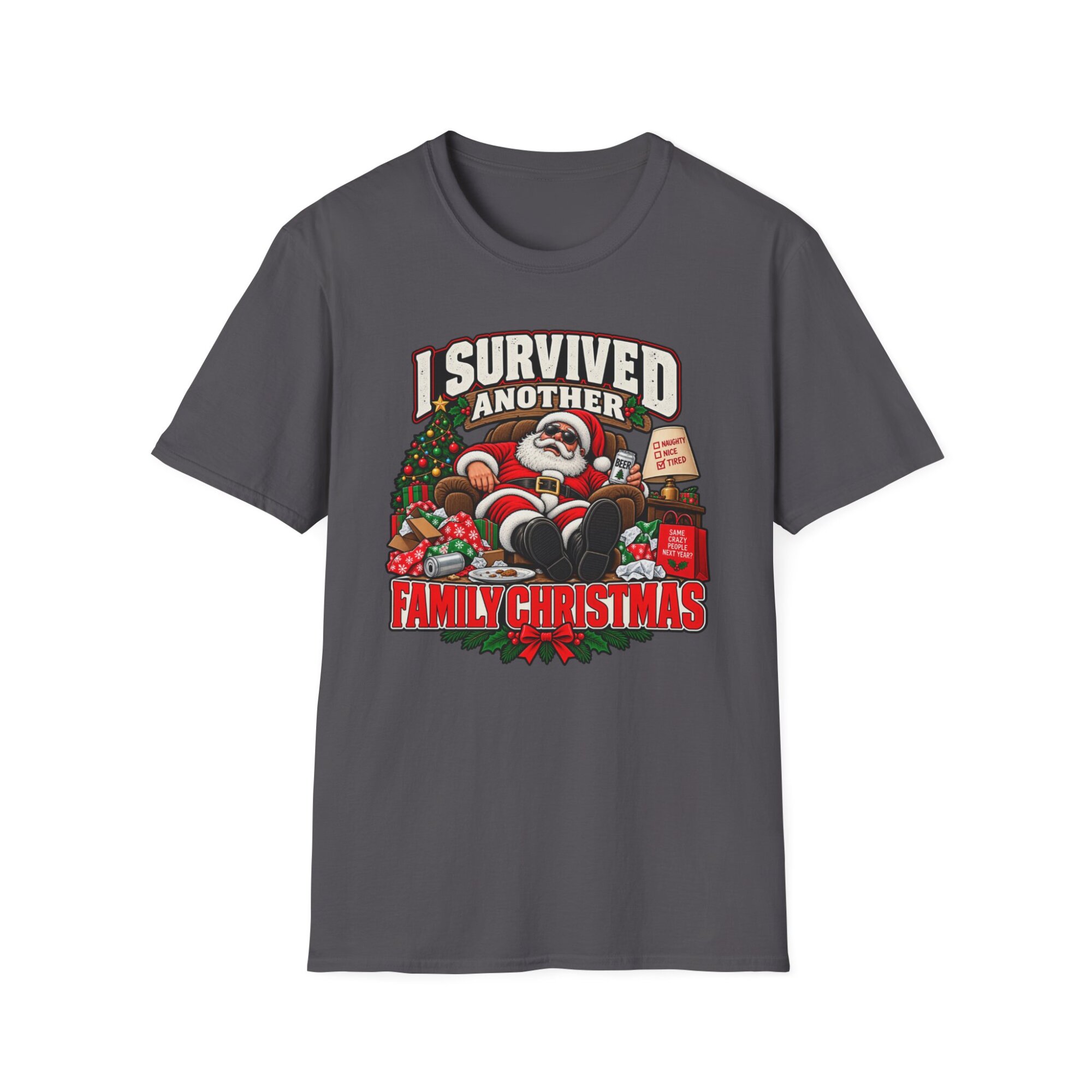 I Survived Another Family Christmas Santa T-Shirt S009 - Image 5